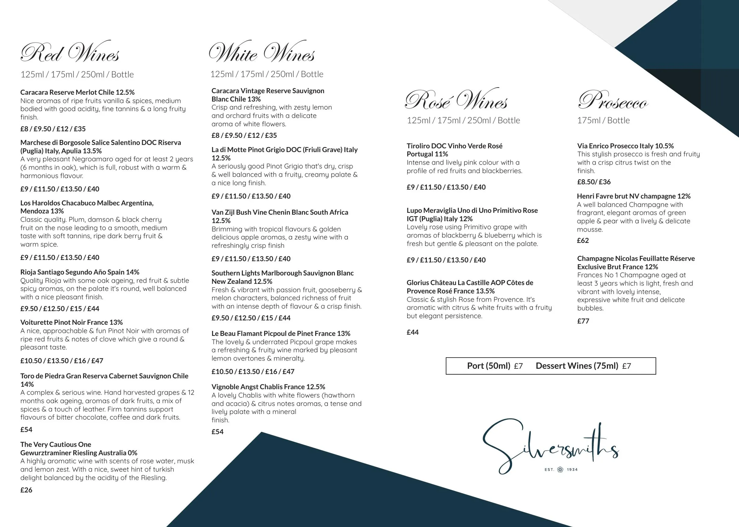 Silversmiths menu, page 2