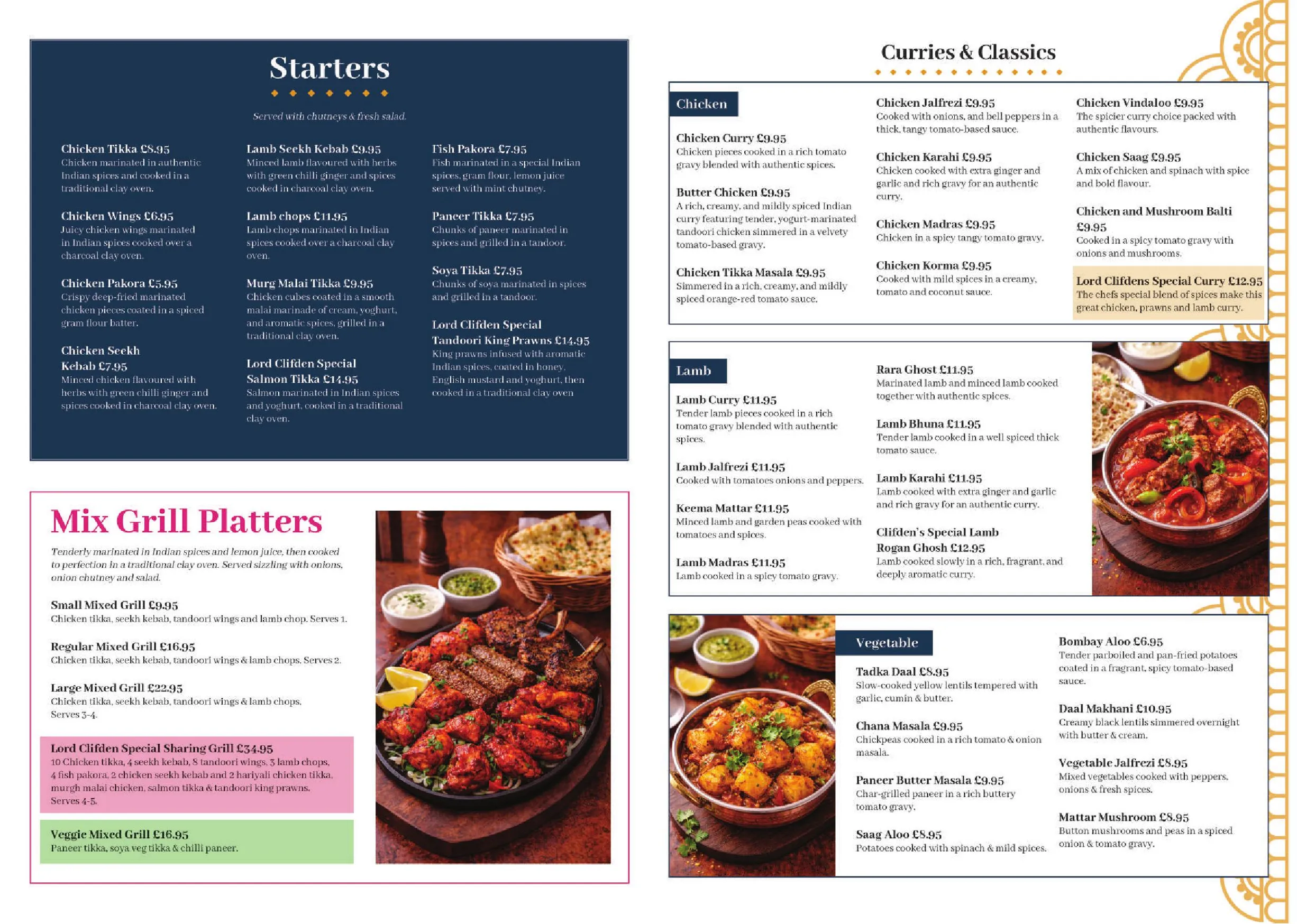 The Lord Clifden menu, page 1