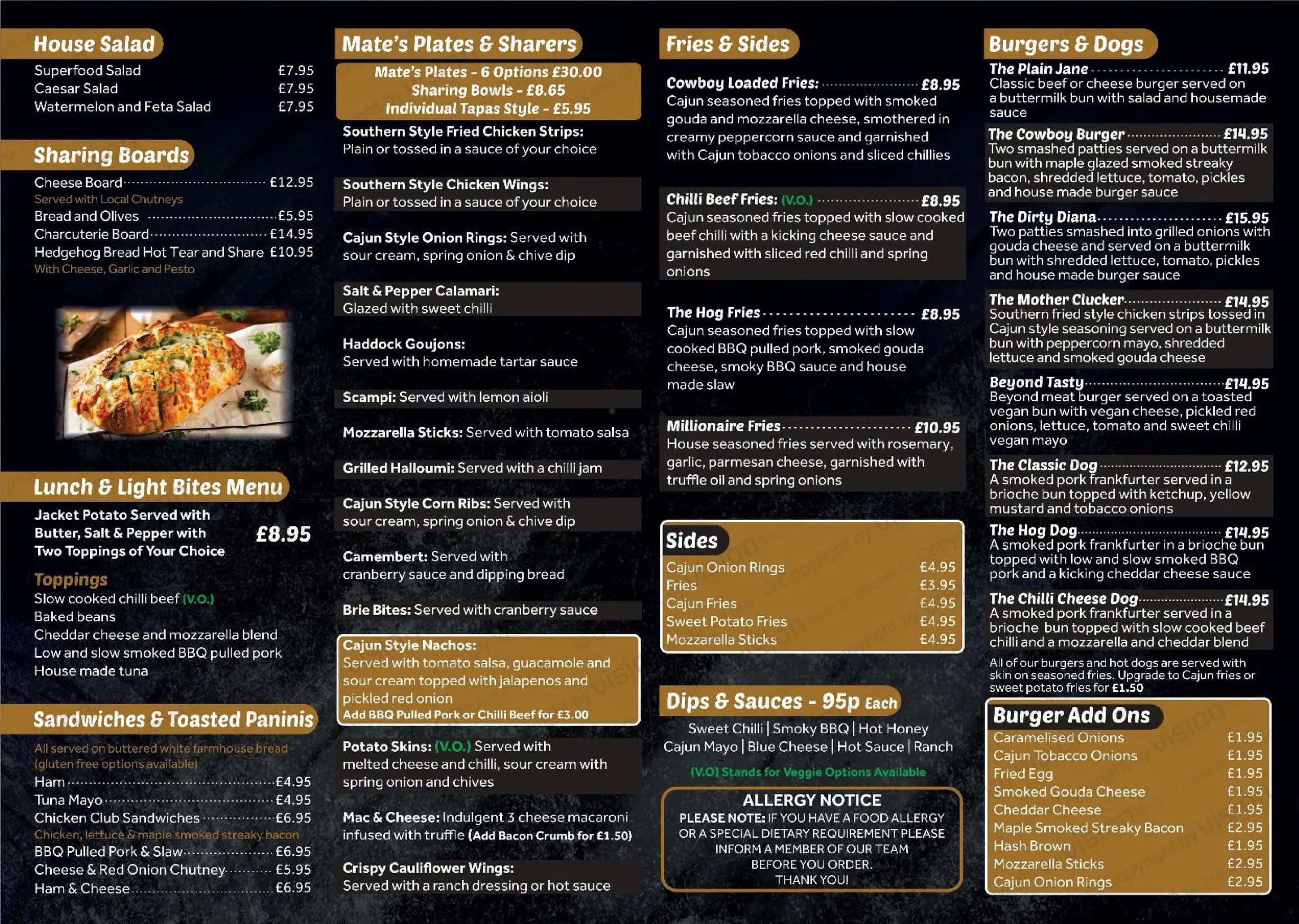 Redcorc Bar and Restaurant menu, page 1