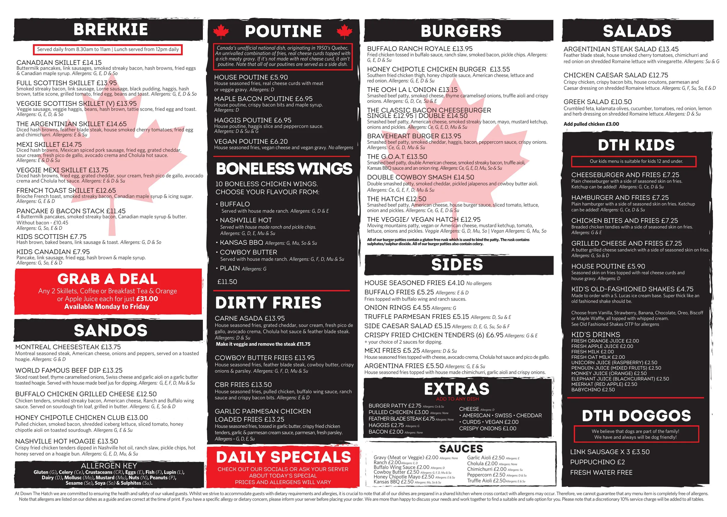 Down the Hatch menu, page 1