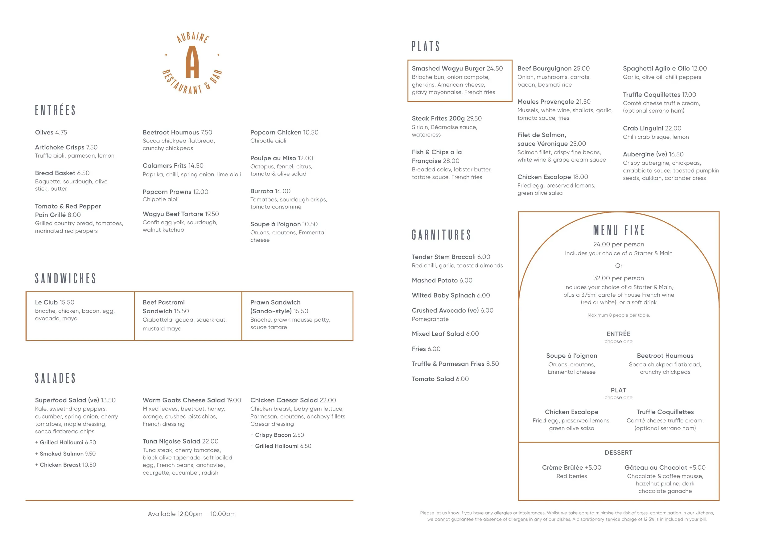 Aubaine menu, page 2