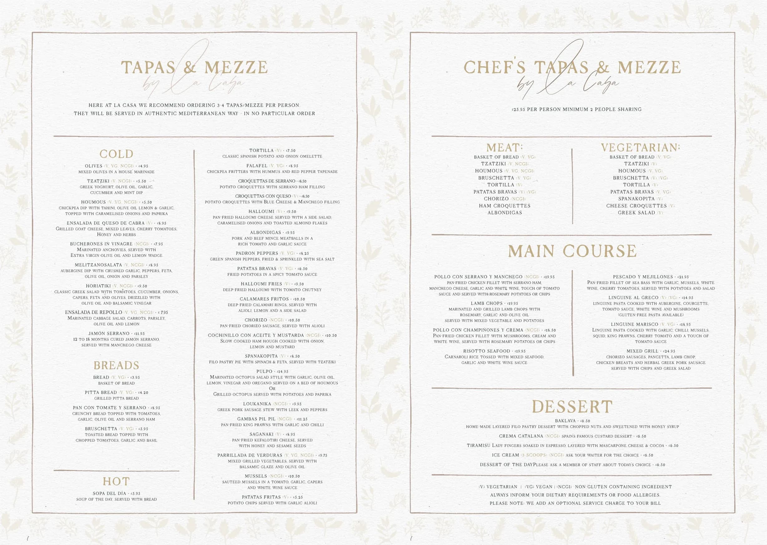 La Casa menu, page 1