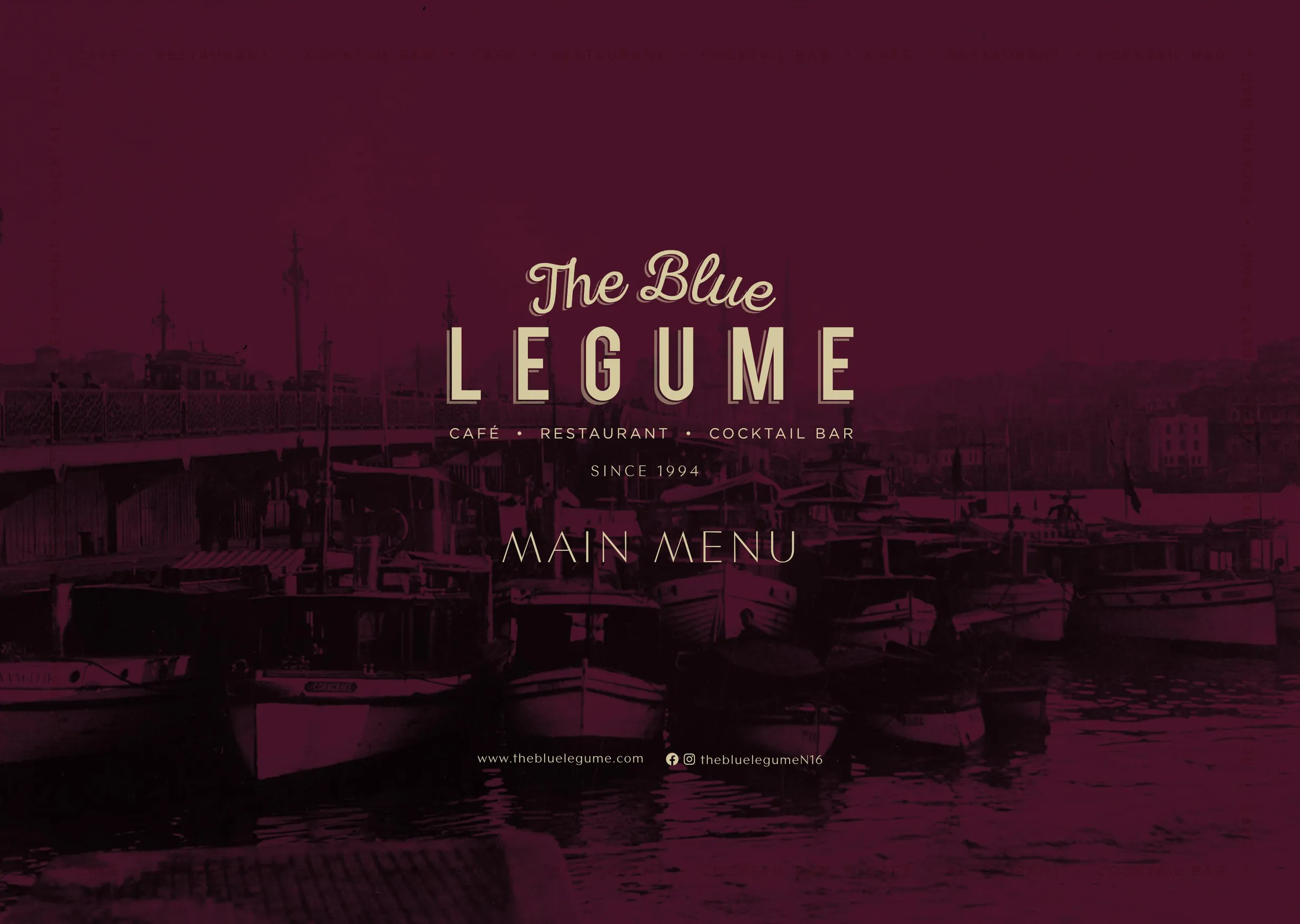 The Blue Legume menu, page 1