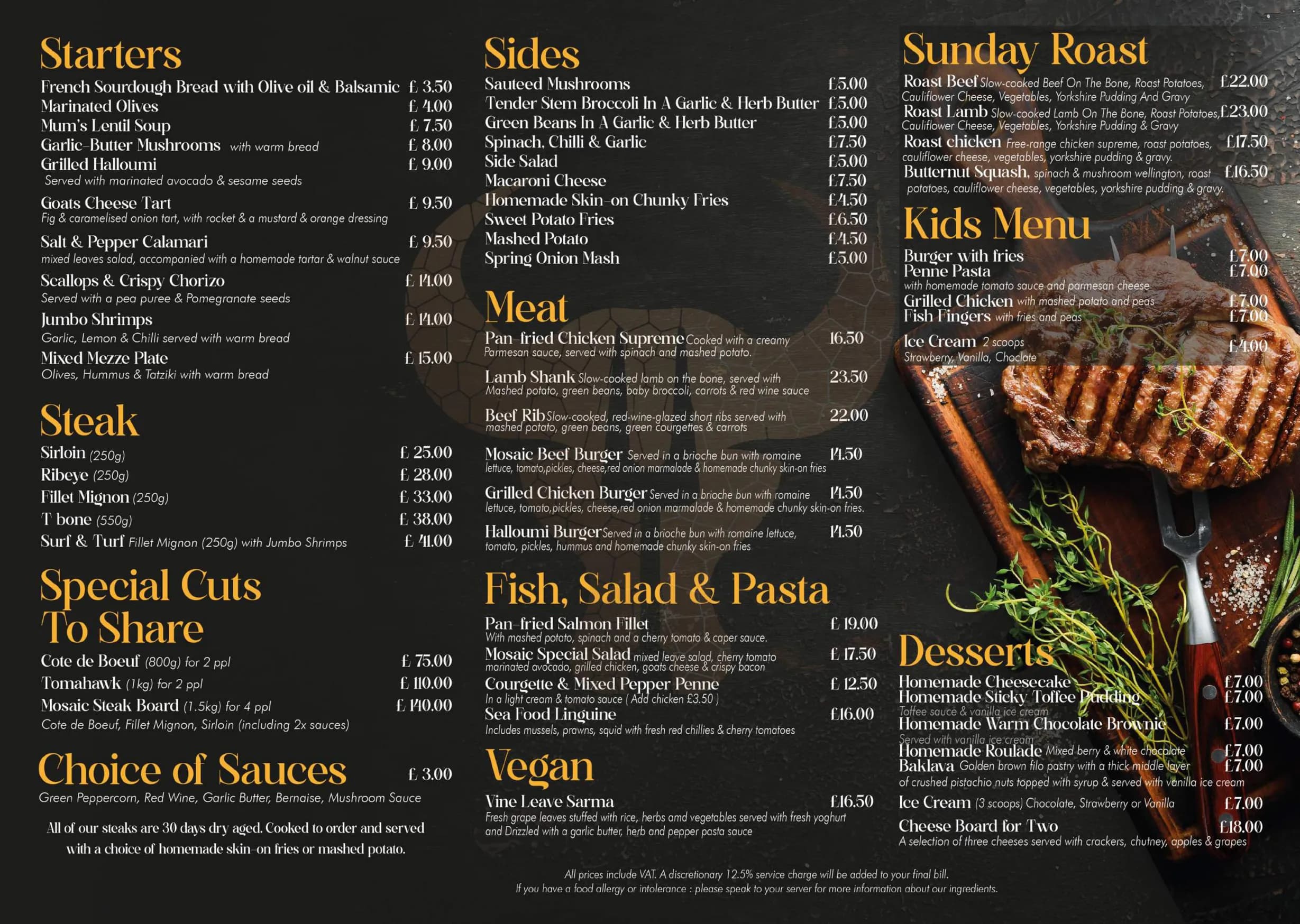 Mosaic Kitchen menu, page 1