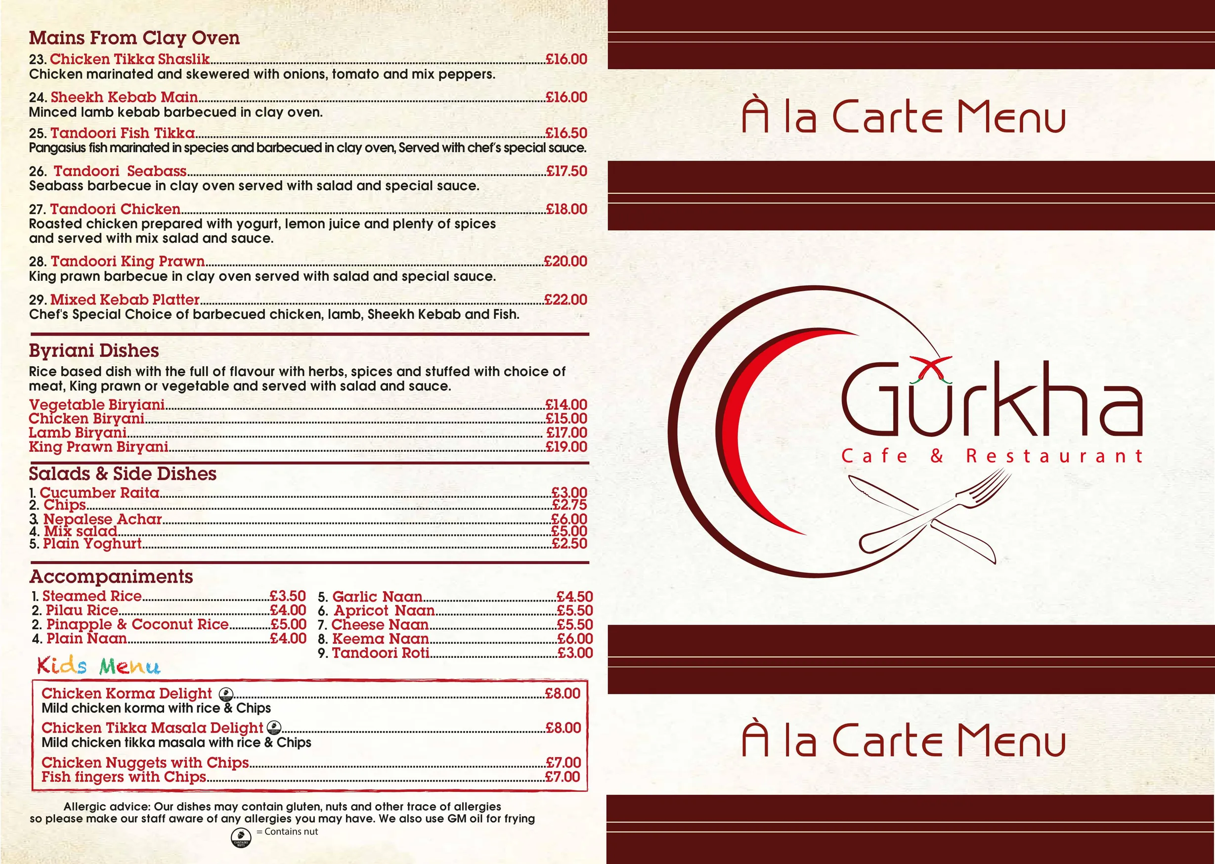 Gurkha Cafe & Restaurant menu, page 1