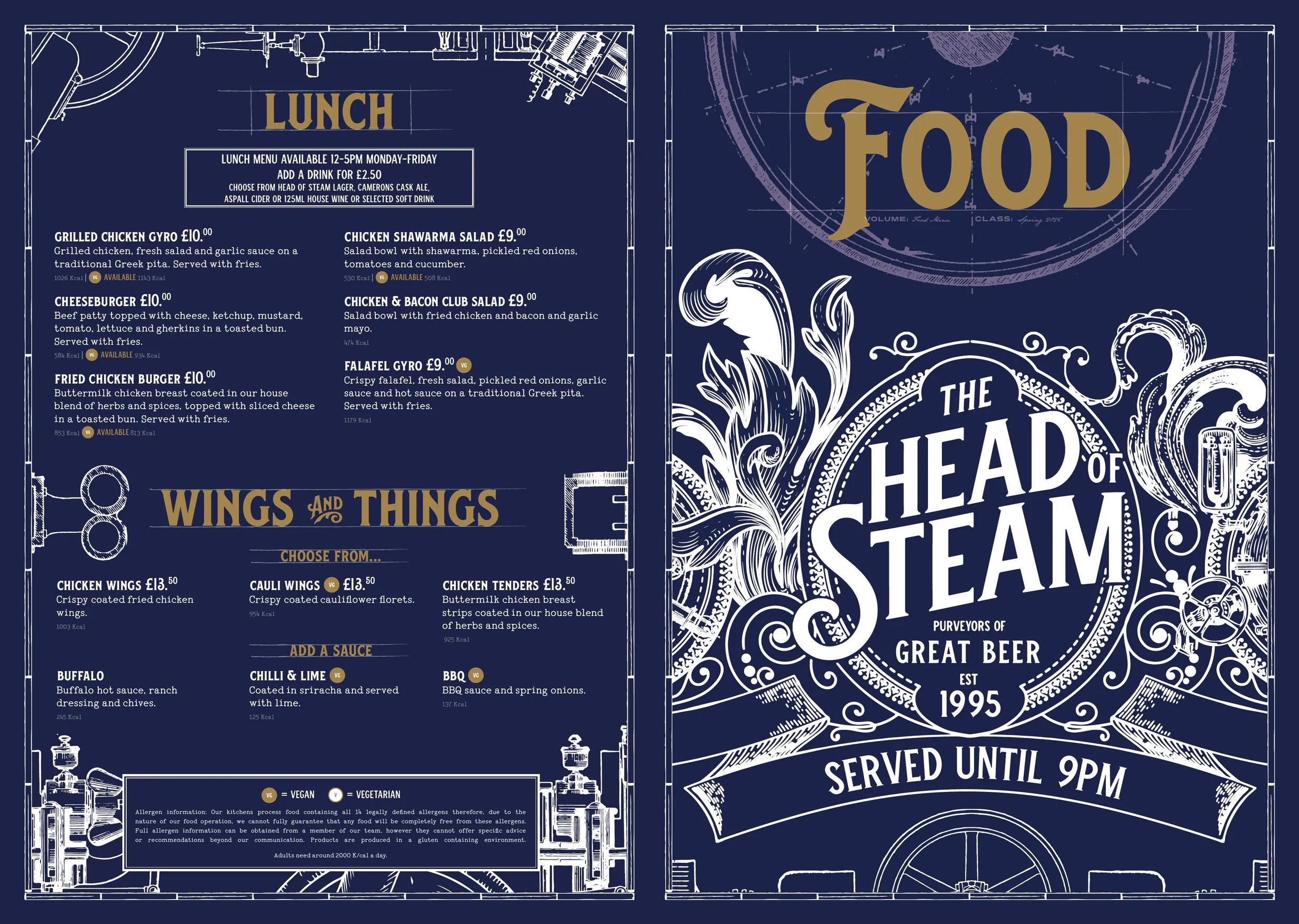 The Head of Steam menu, page 1