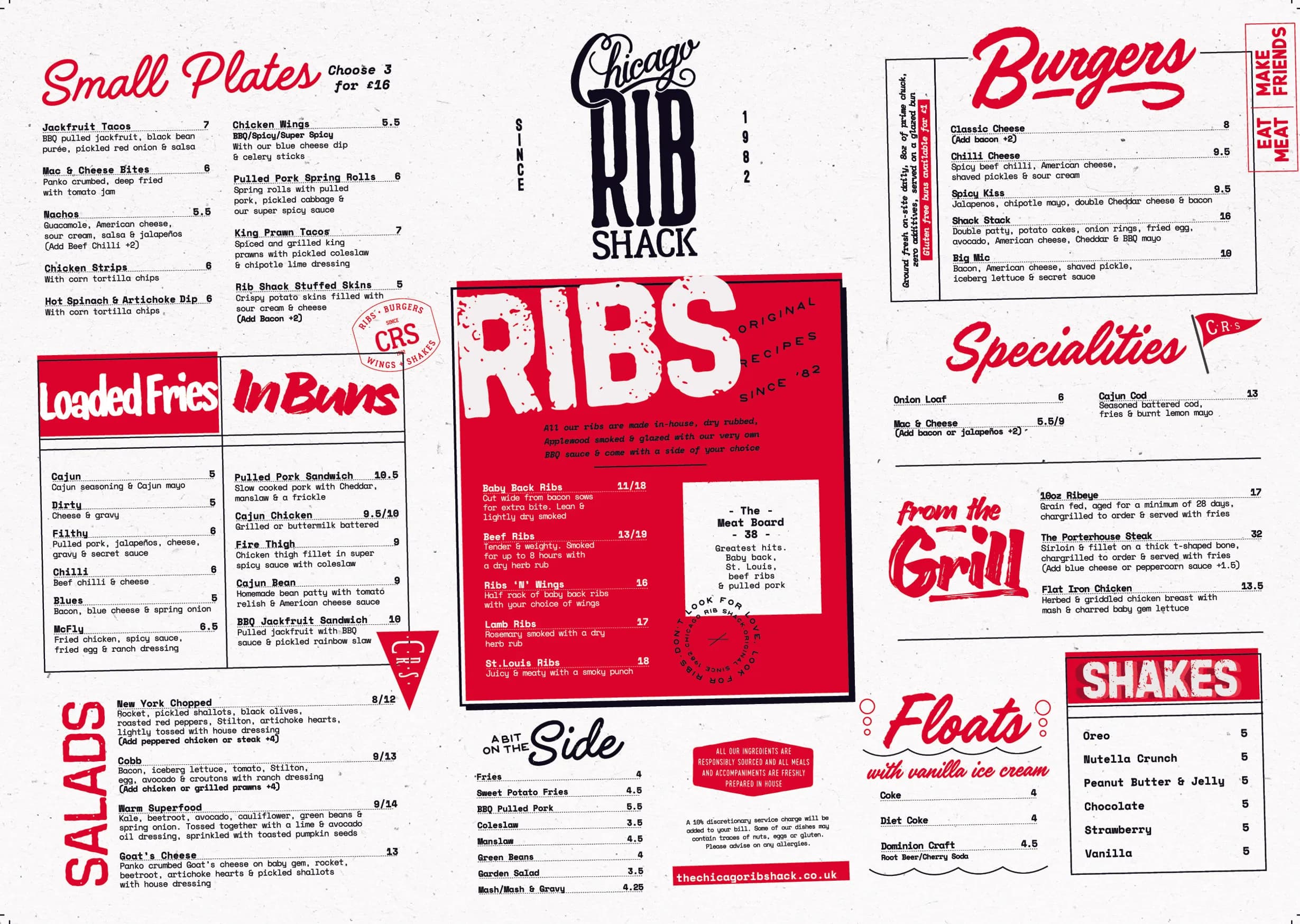 Chicago Rib Shack - Clapham menu, page 1