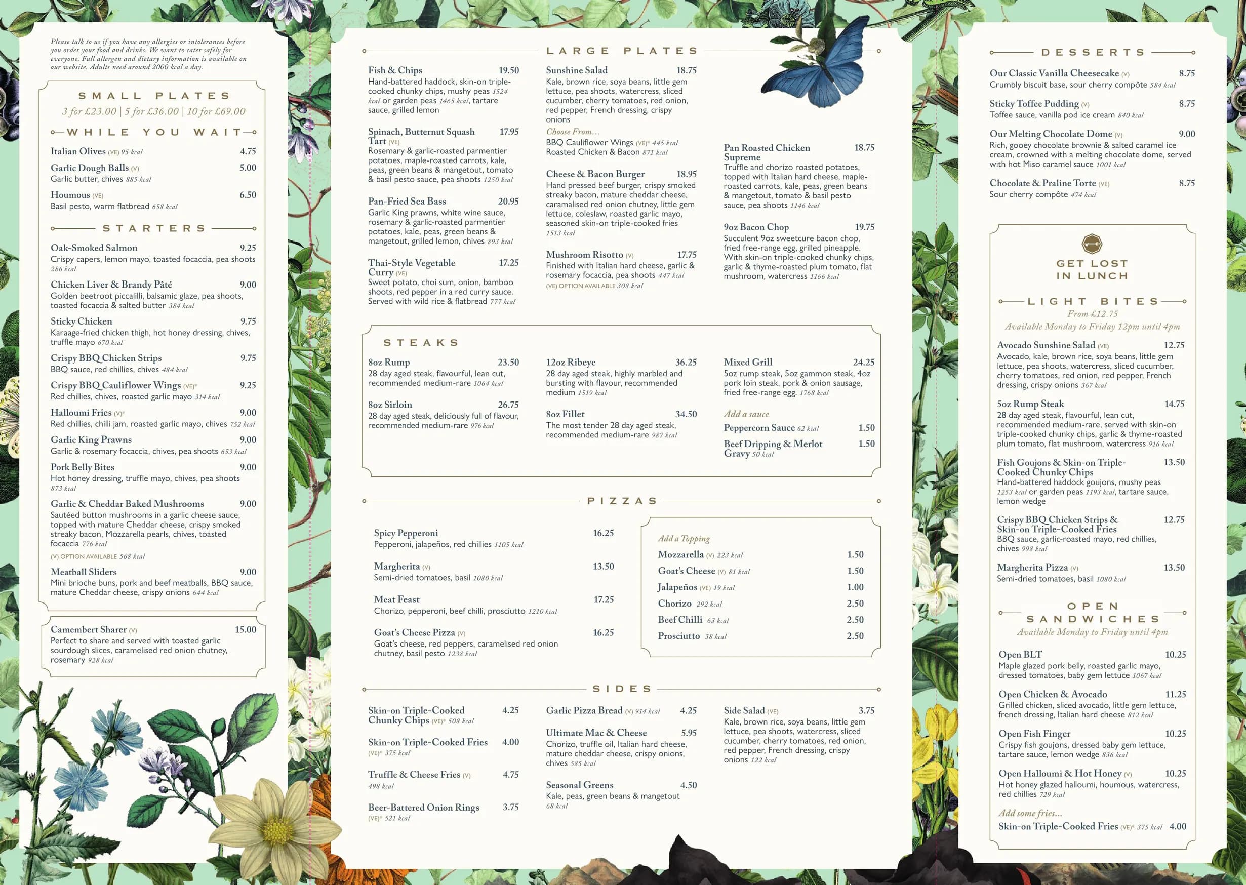 The Lost & Found Sheffield menu, page 1