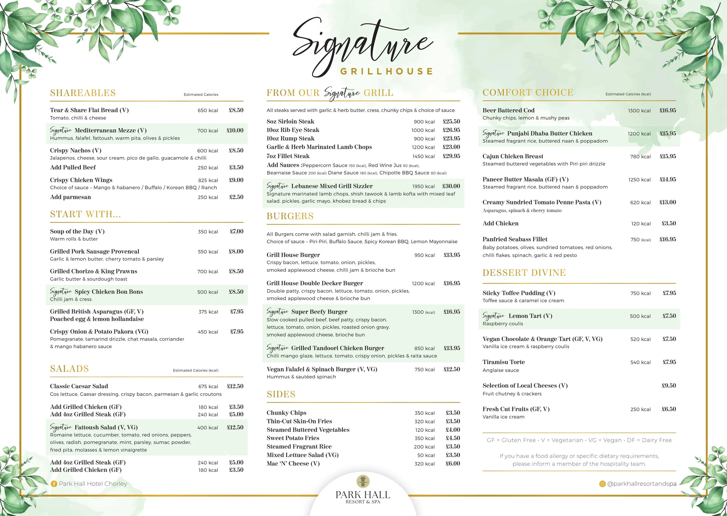 Signature Grill House menu, page 1