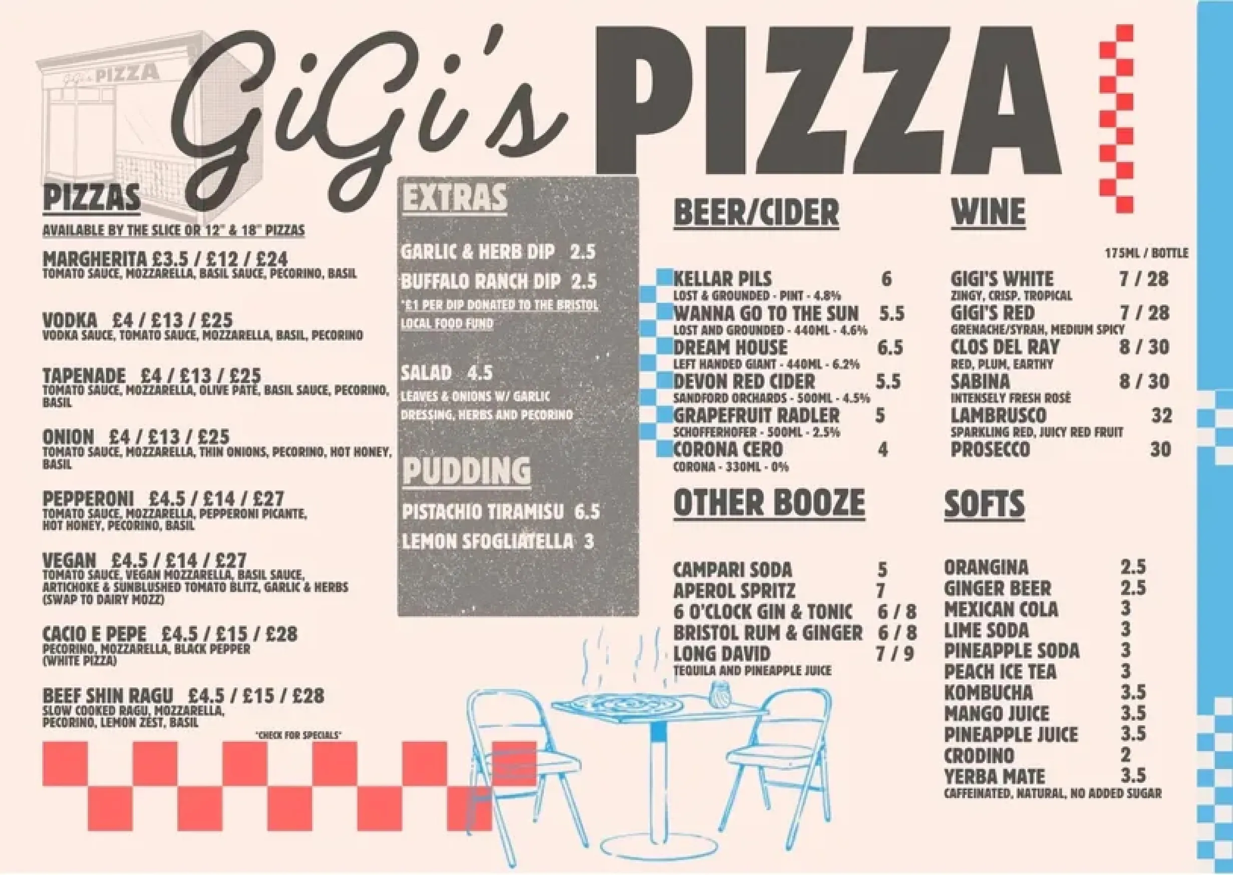 GiGi's Pizza menu, page 1