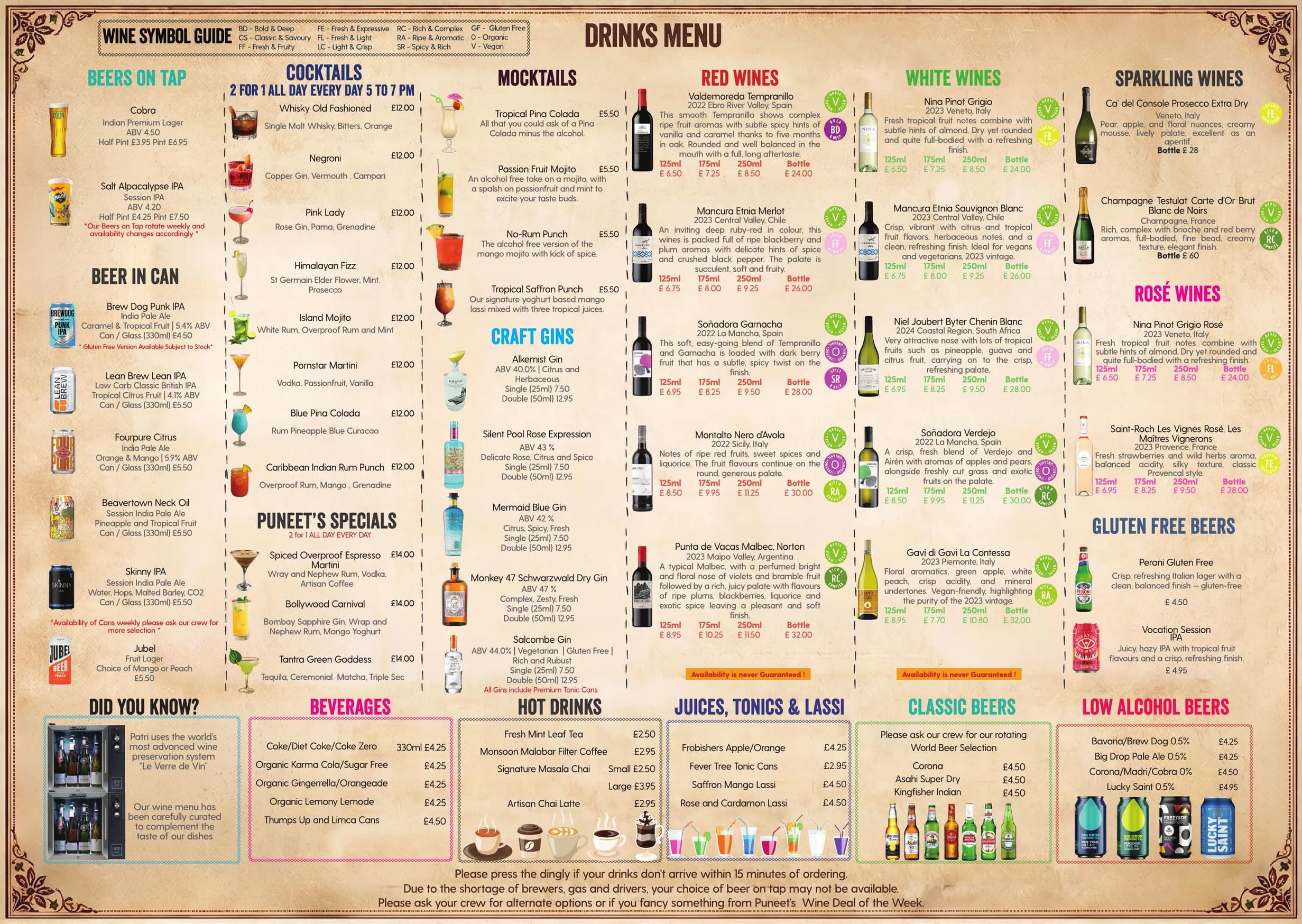 Patri menu, page 1