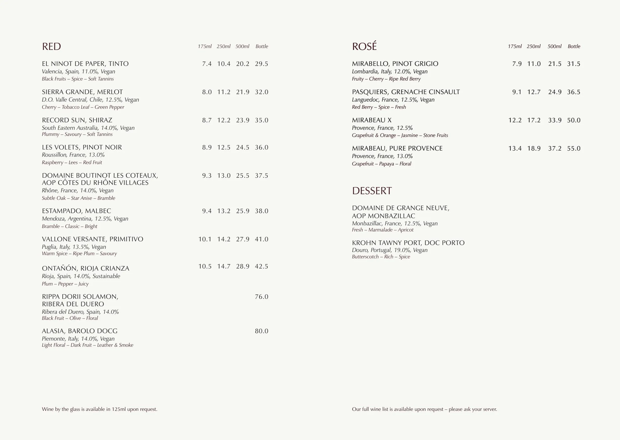 Old Street Tavern menu, page 5