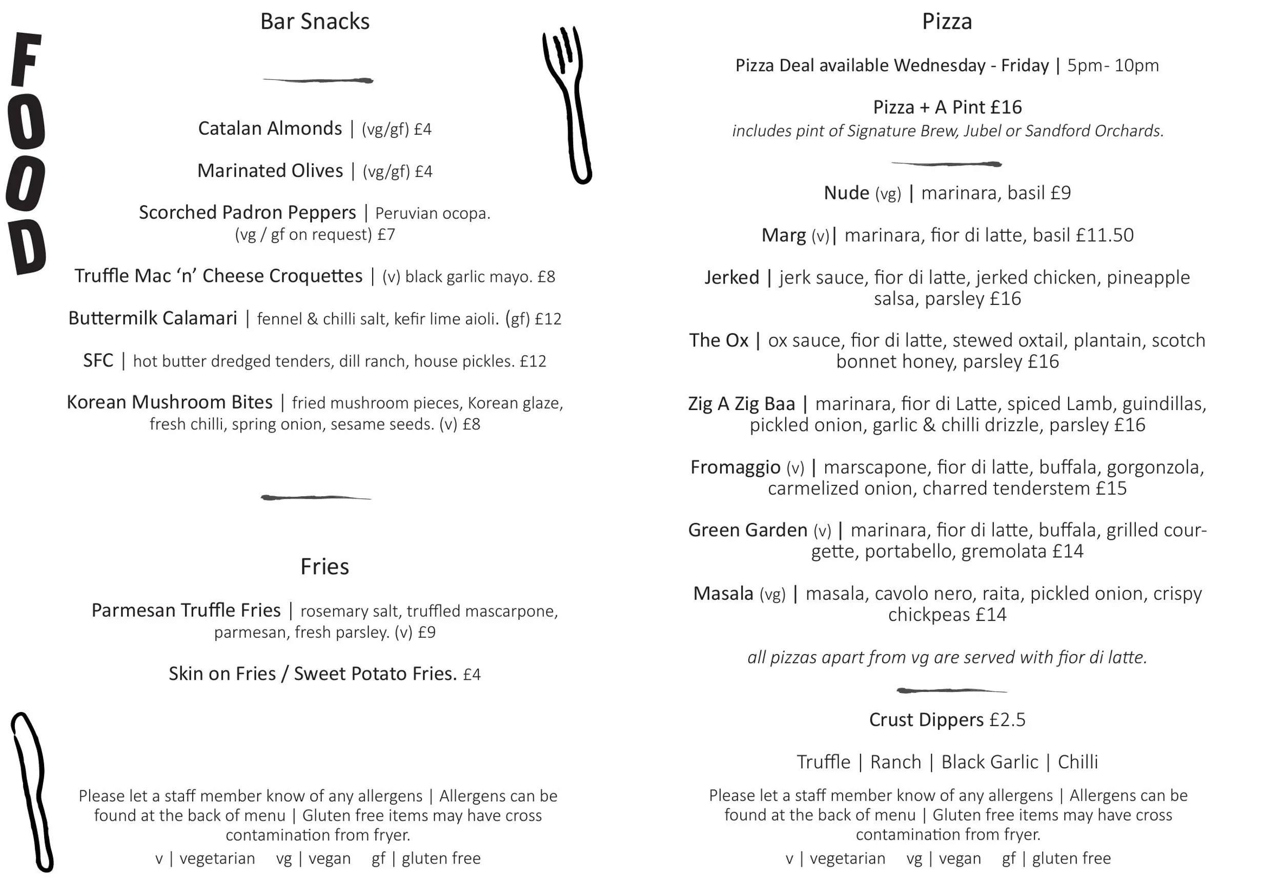 Strongroom menu, page 1