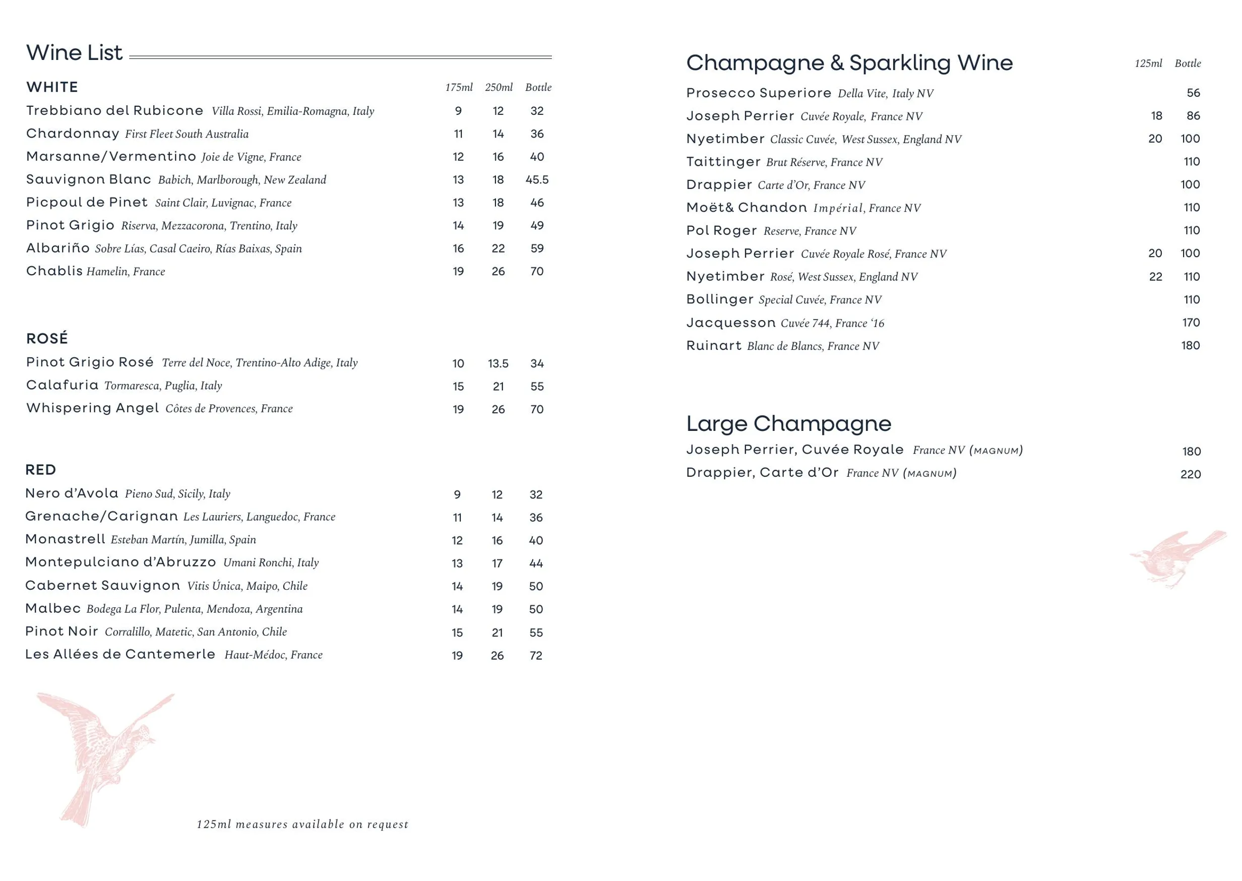 Aviary menu, page 14