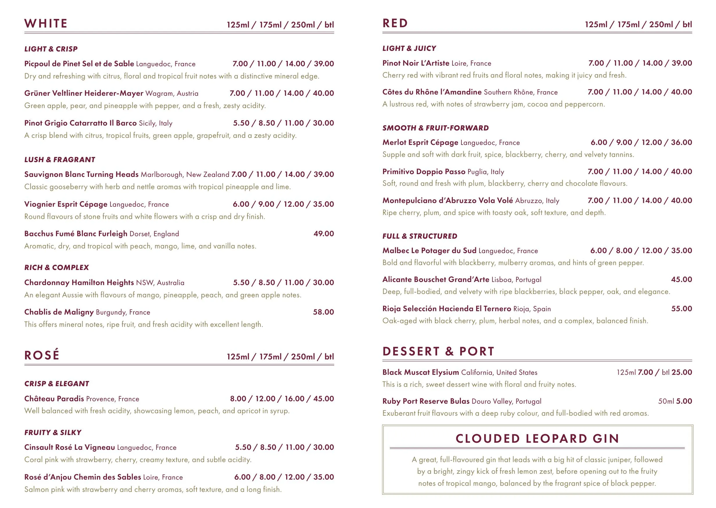 The Priory Restaurant menu, page 5