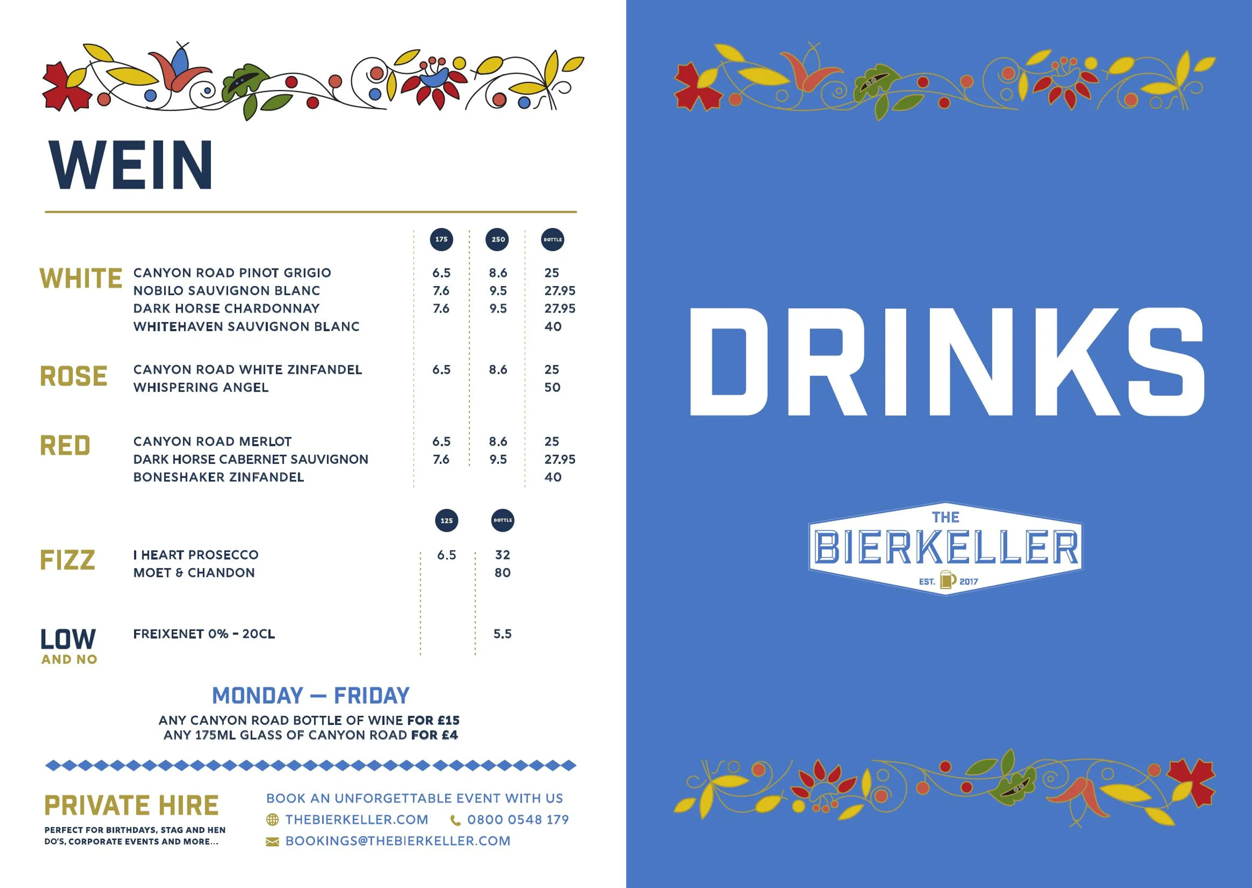 The Bierkeller menu, page 2