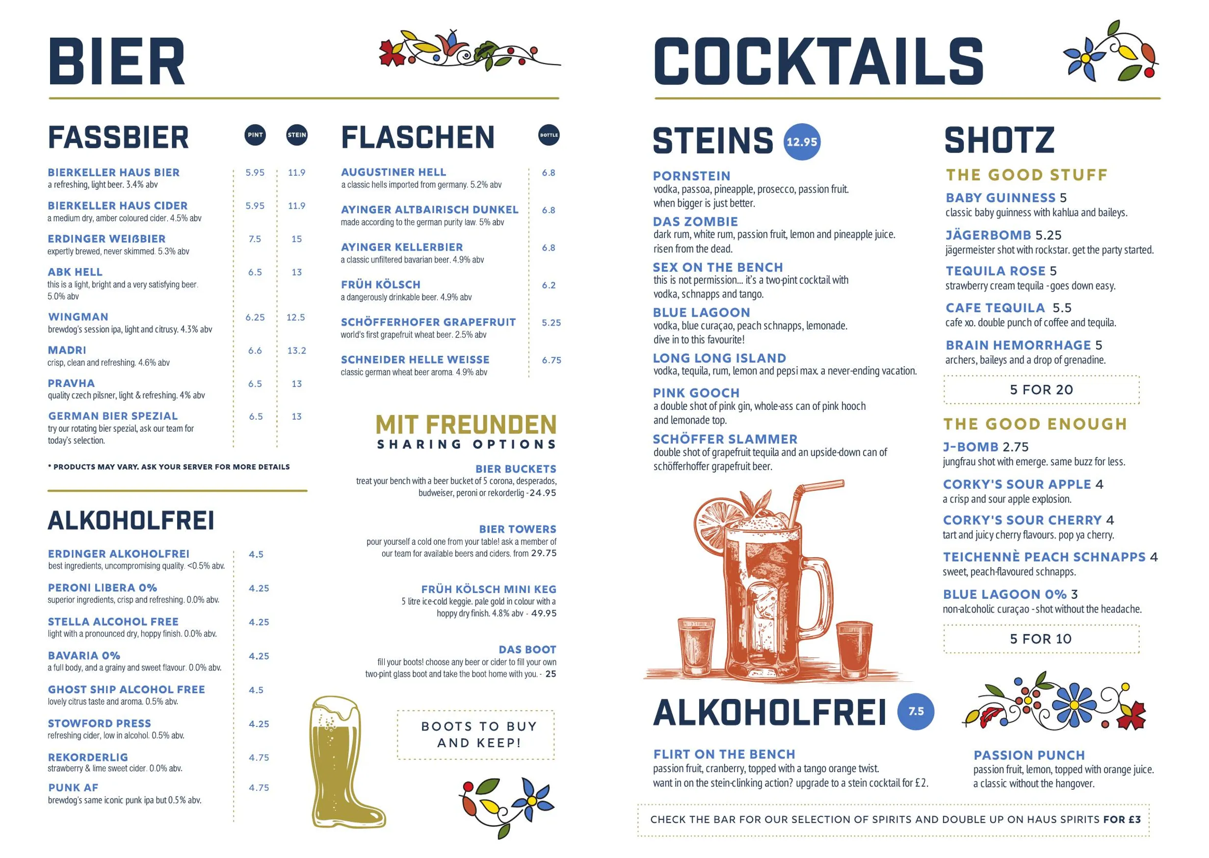 The Bierkeller menu, page 3