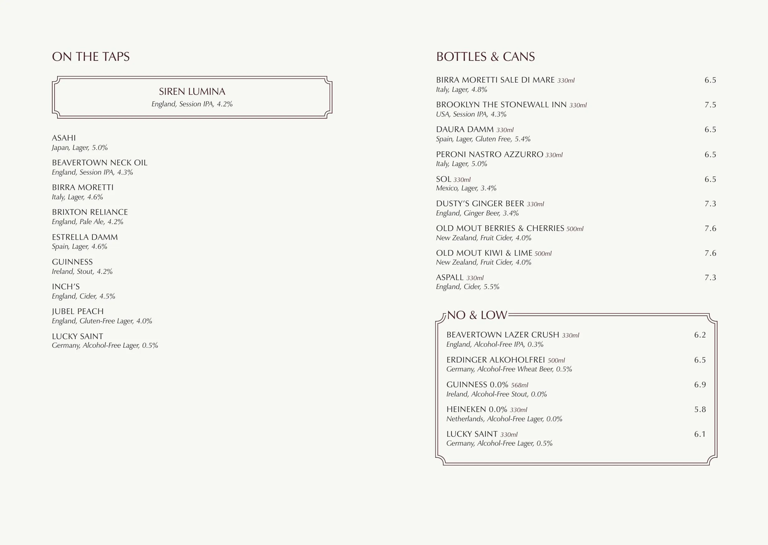 Old Street Tavern menu, page 3
