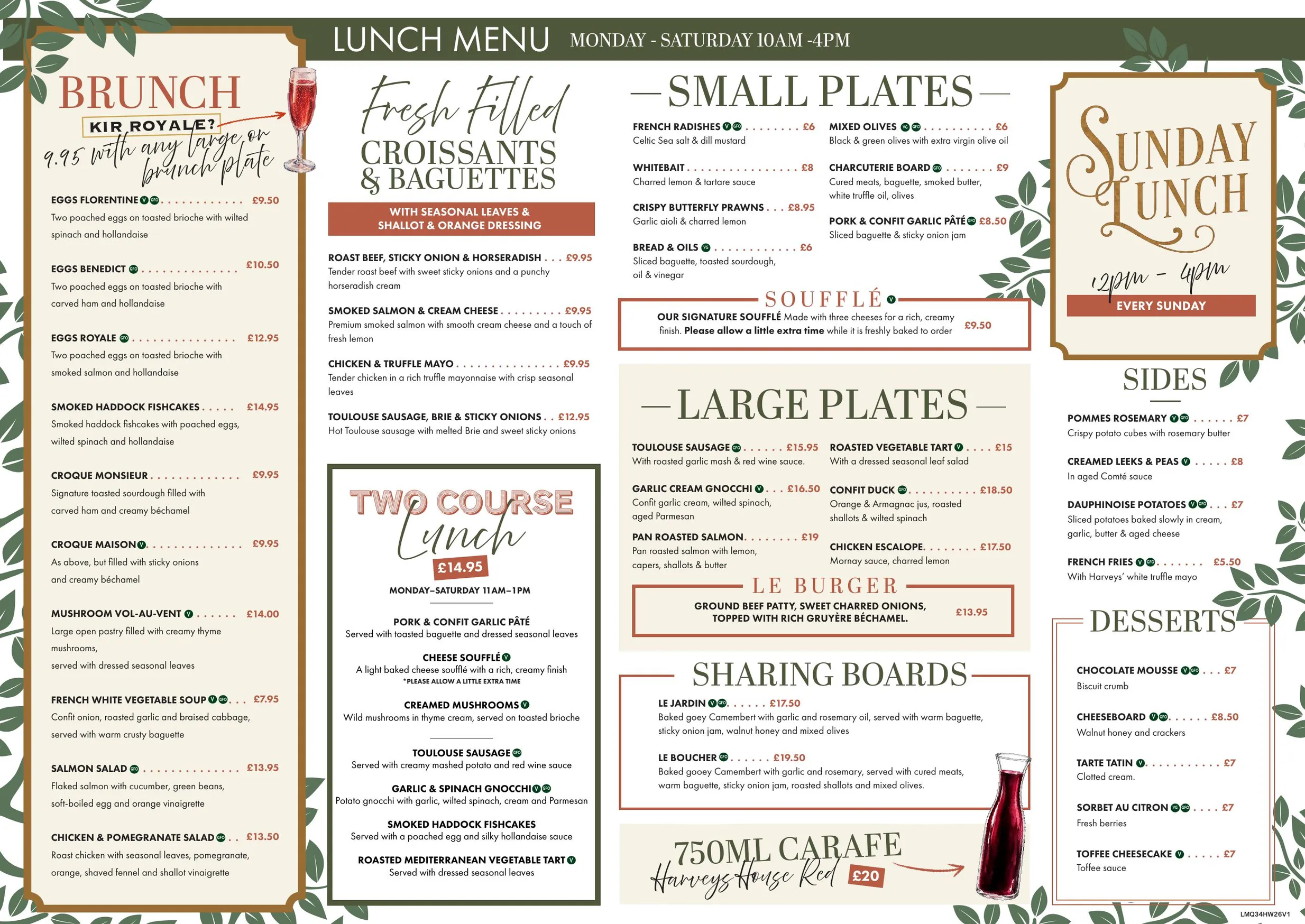 Harveys menu, page 1