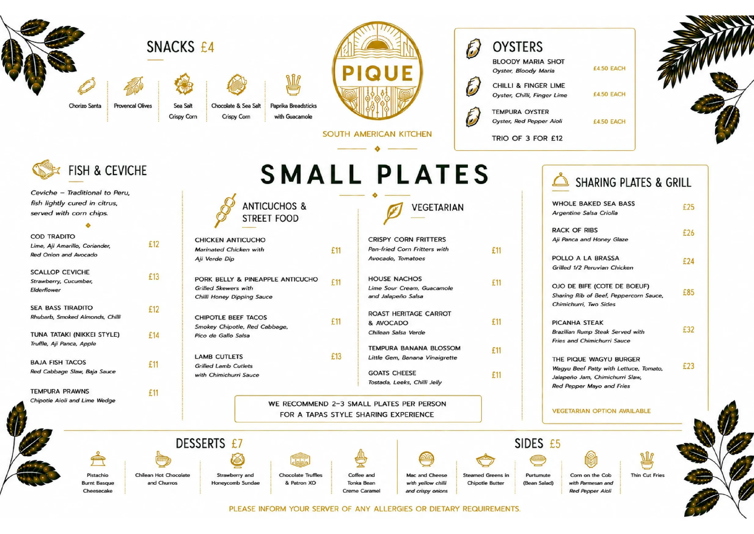 Pique menu, page 1