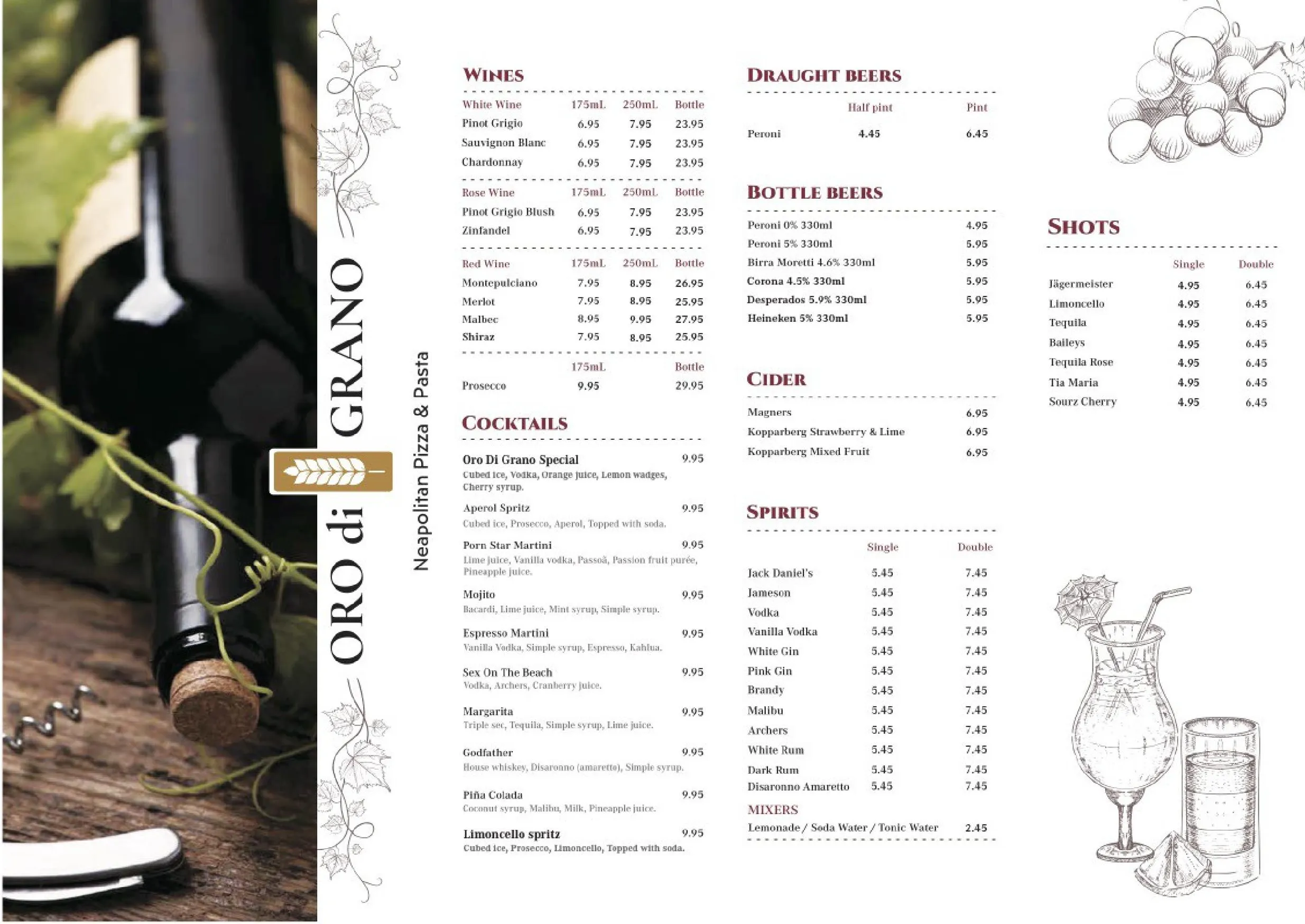 Oro di Grano menu, page 1