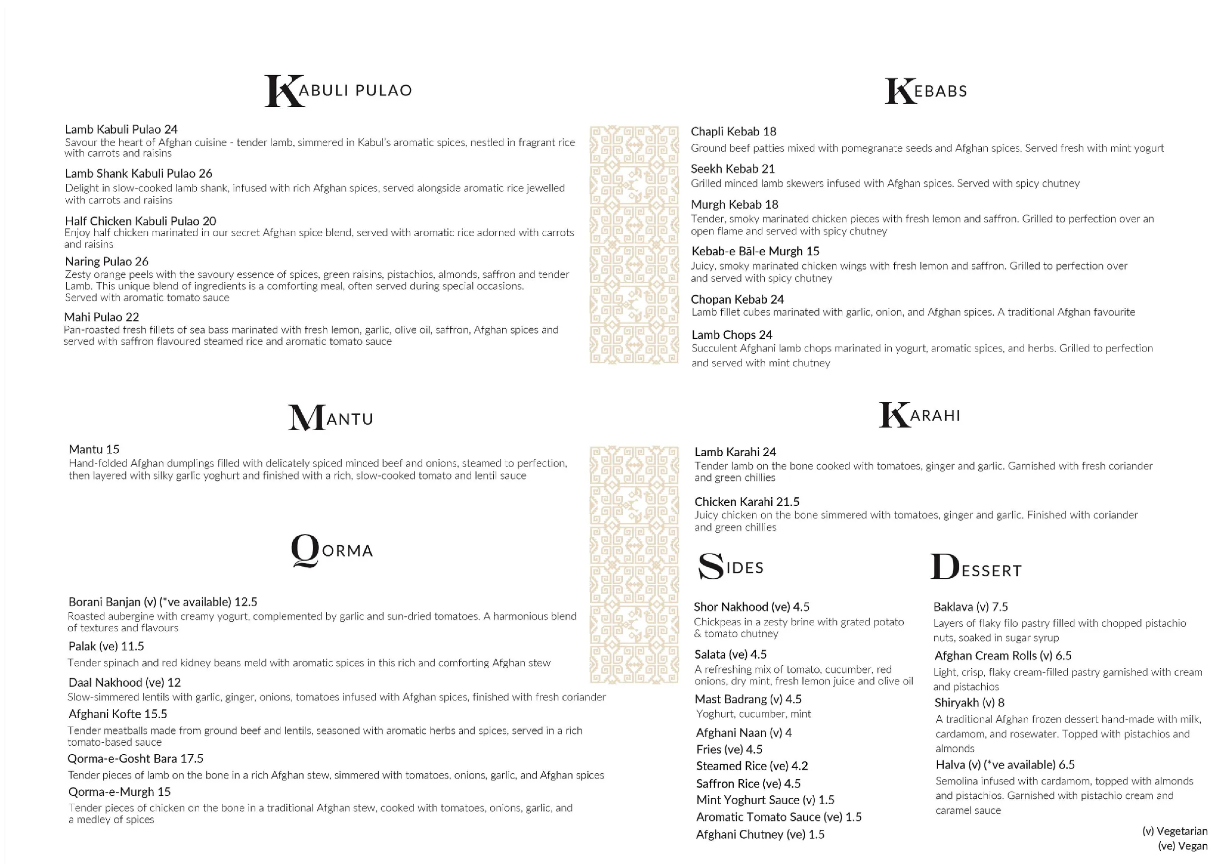 Kabuli menu, page 2
