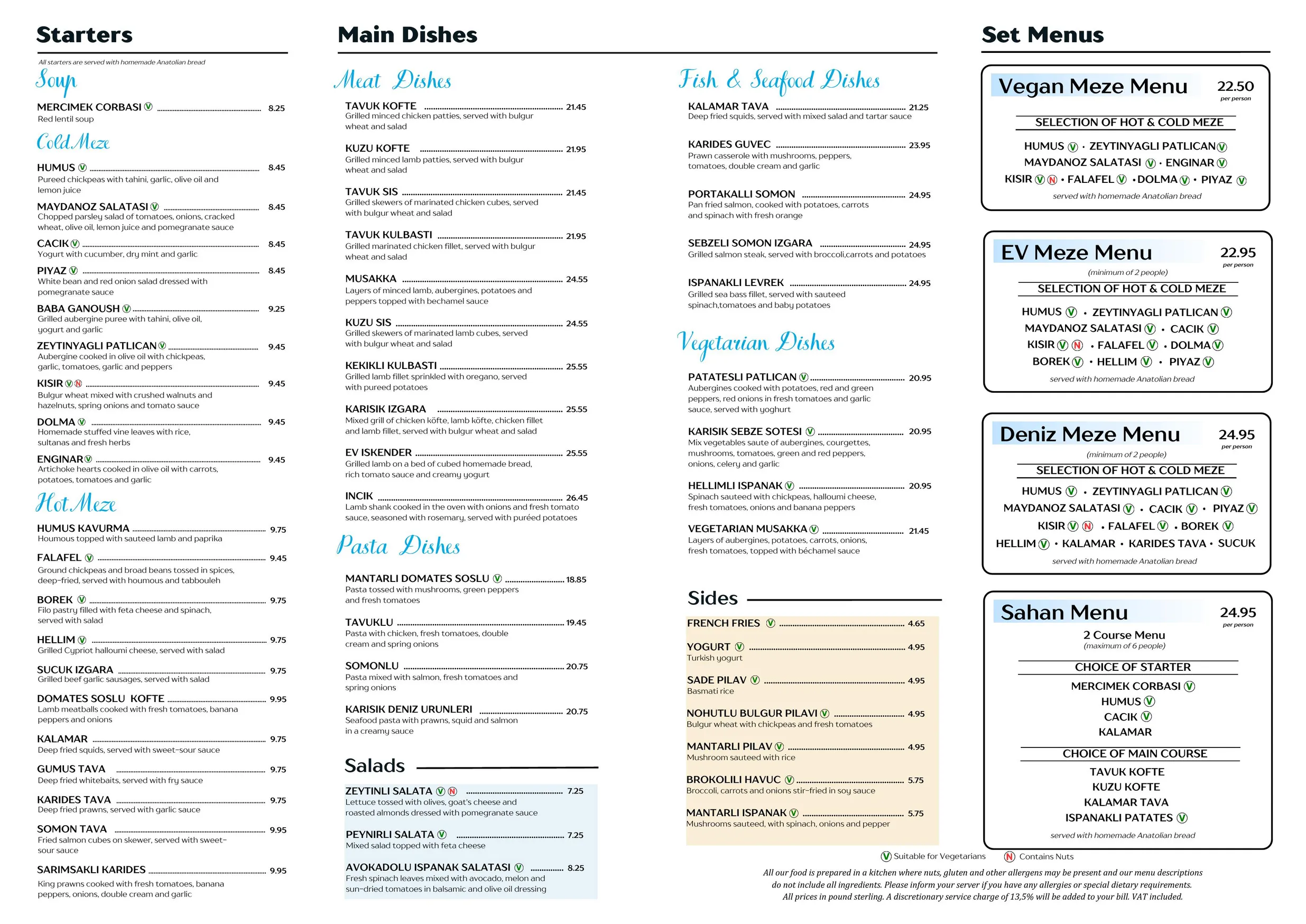 Ev Restaurant menu, page 1