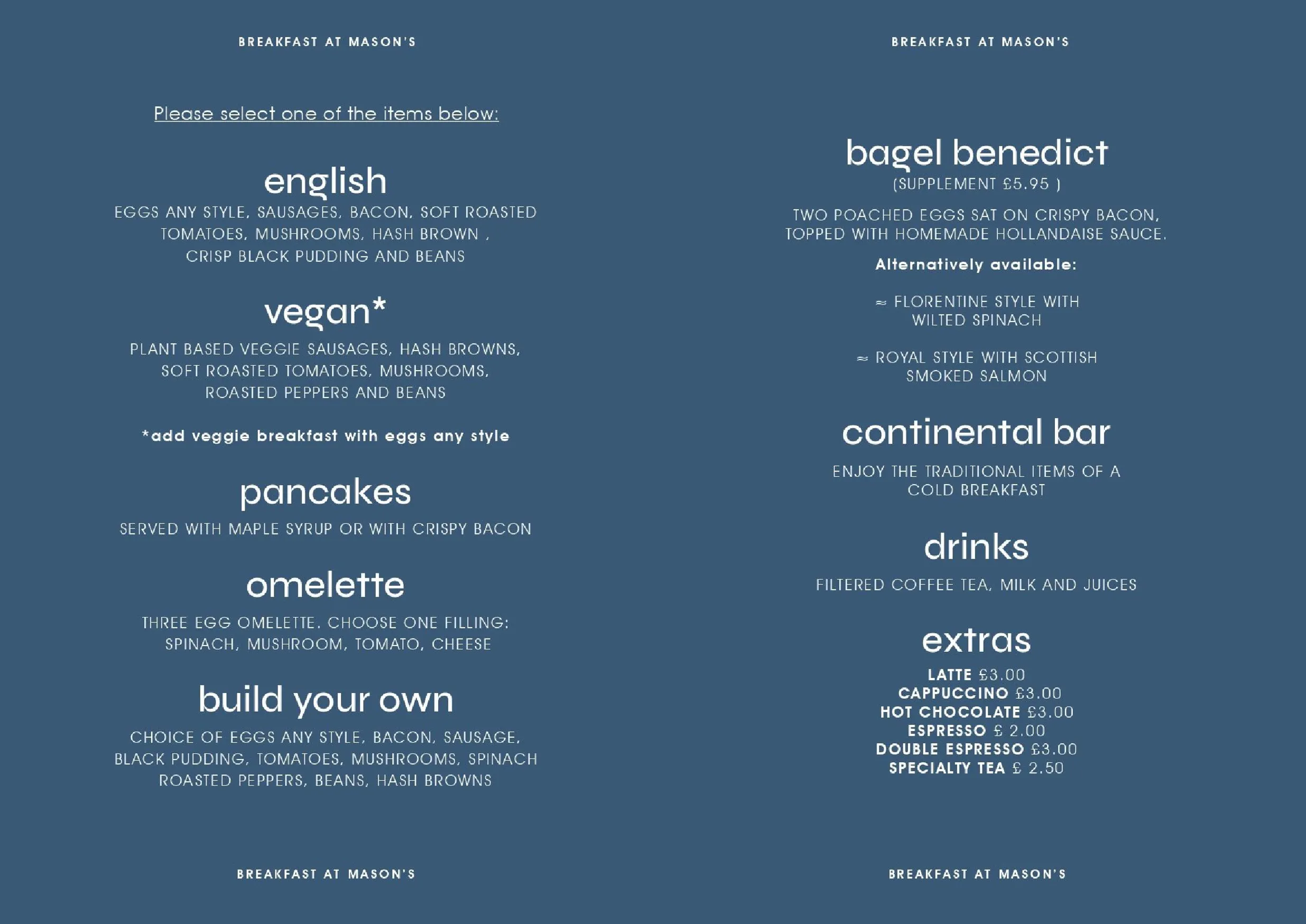 Mason's menu, page 1