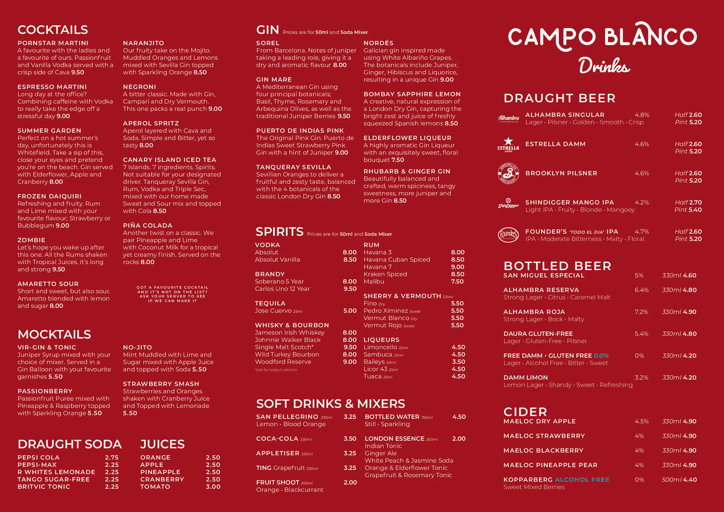 Campo Blanco menu, page 5