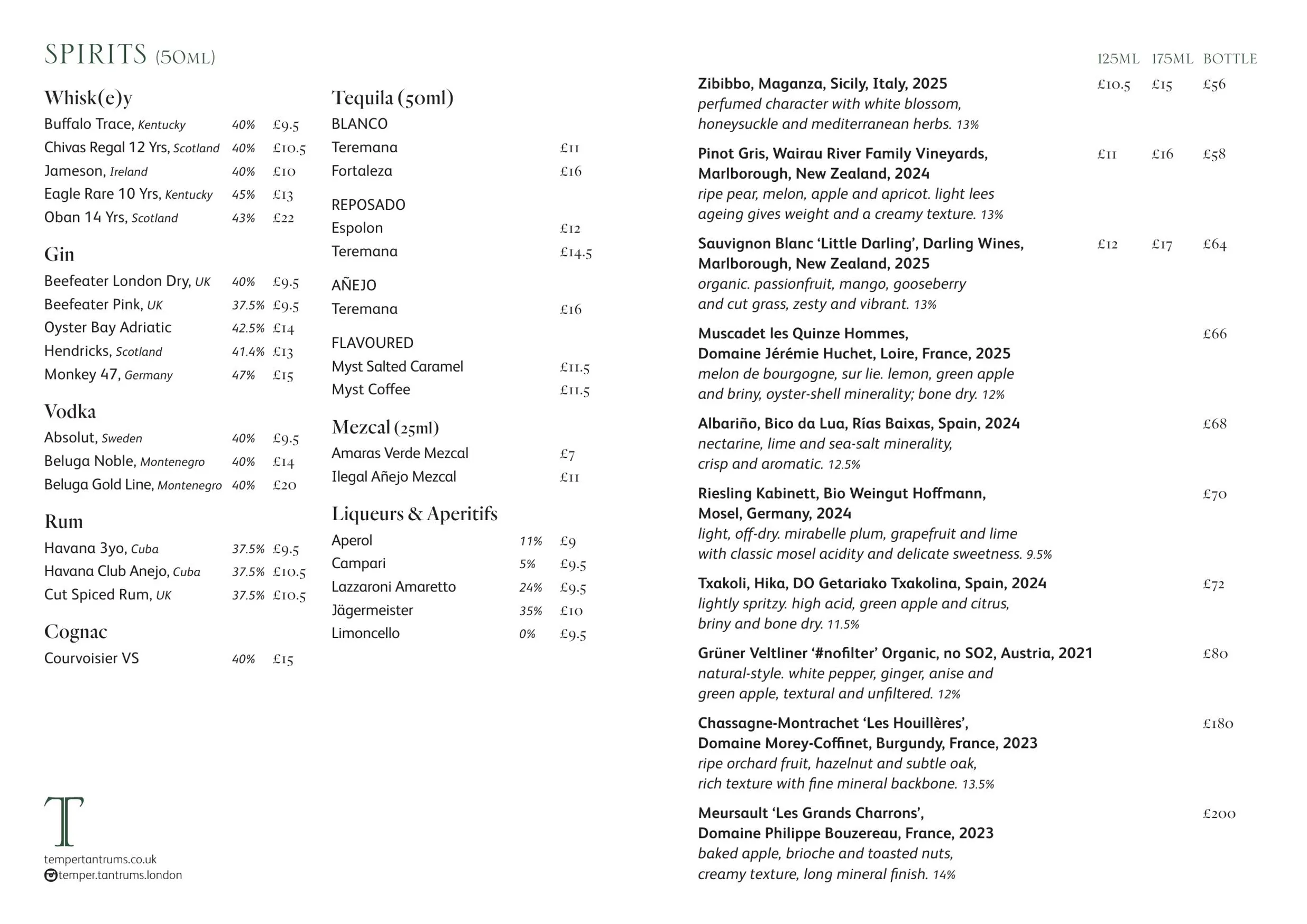 Temper Tantrums menu, page 6