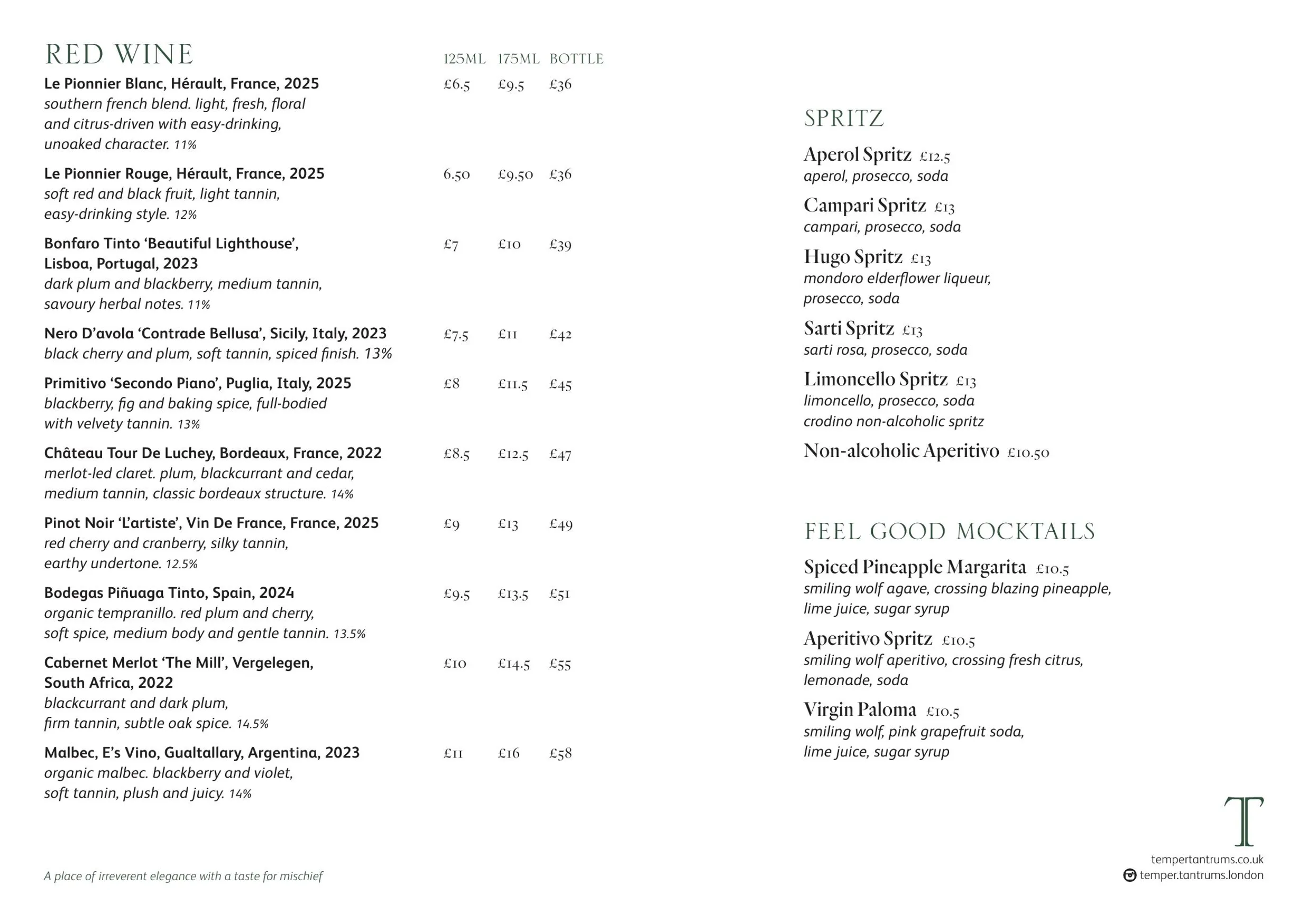 Temper Tantrums menu, page 7