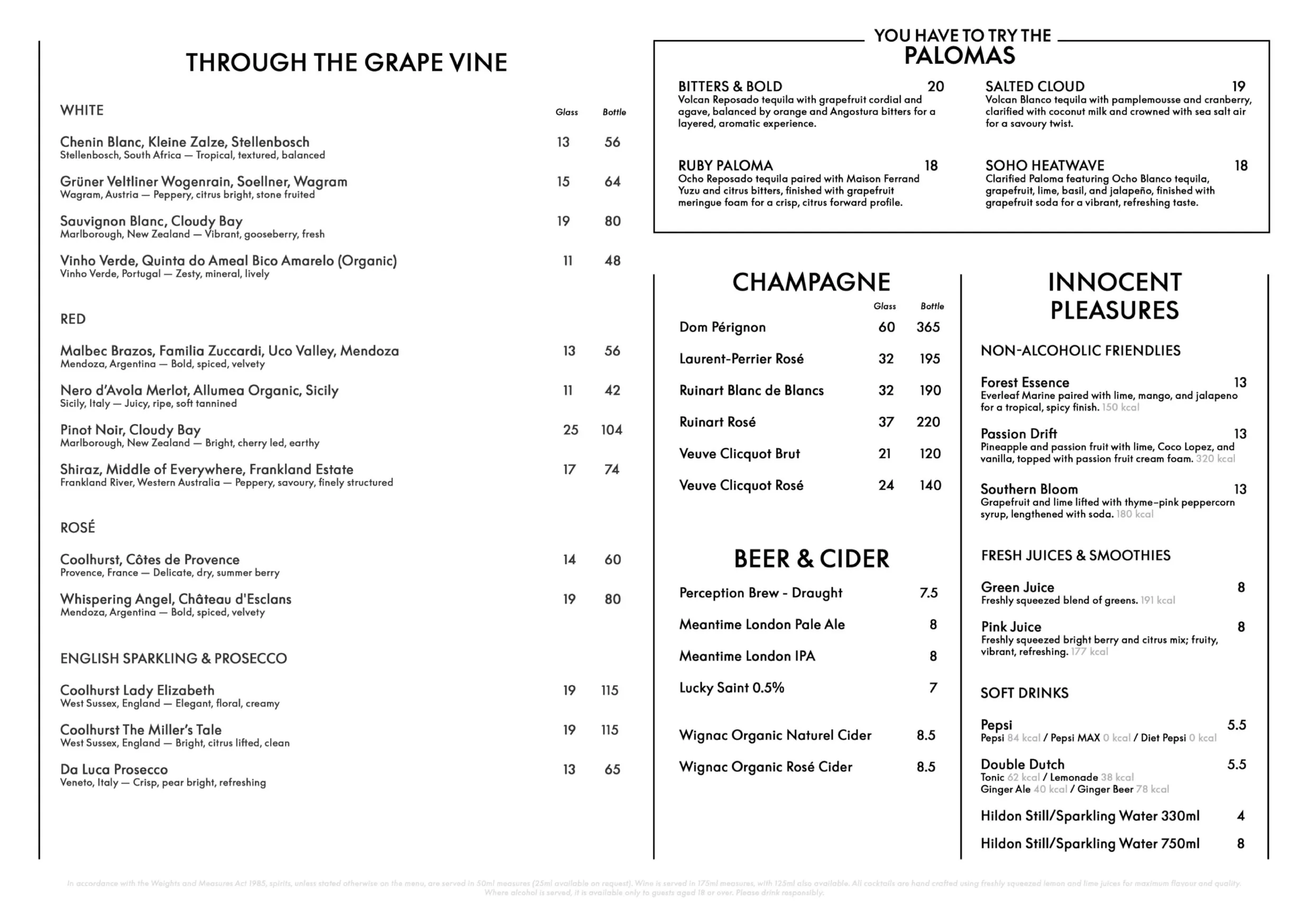 W Lounge menu, page 2