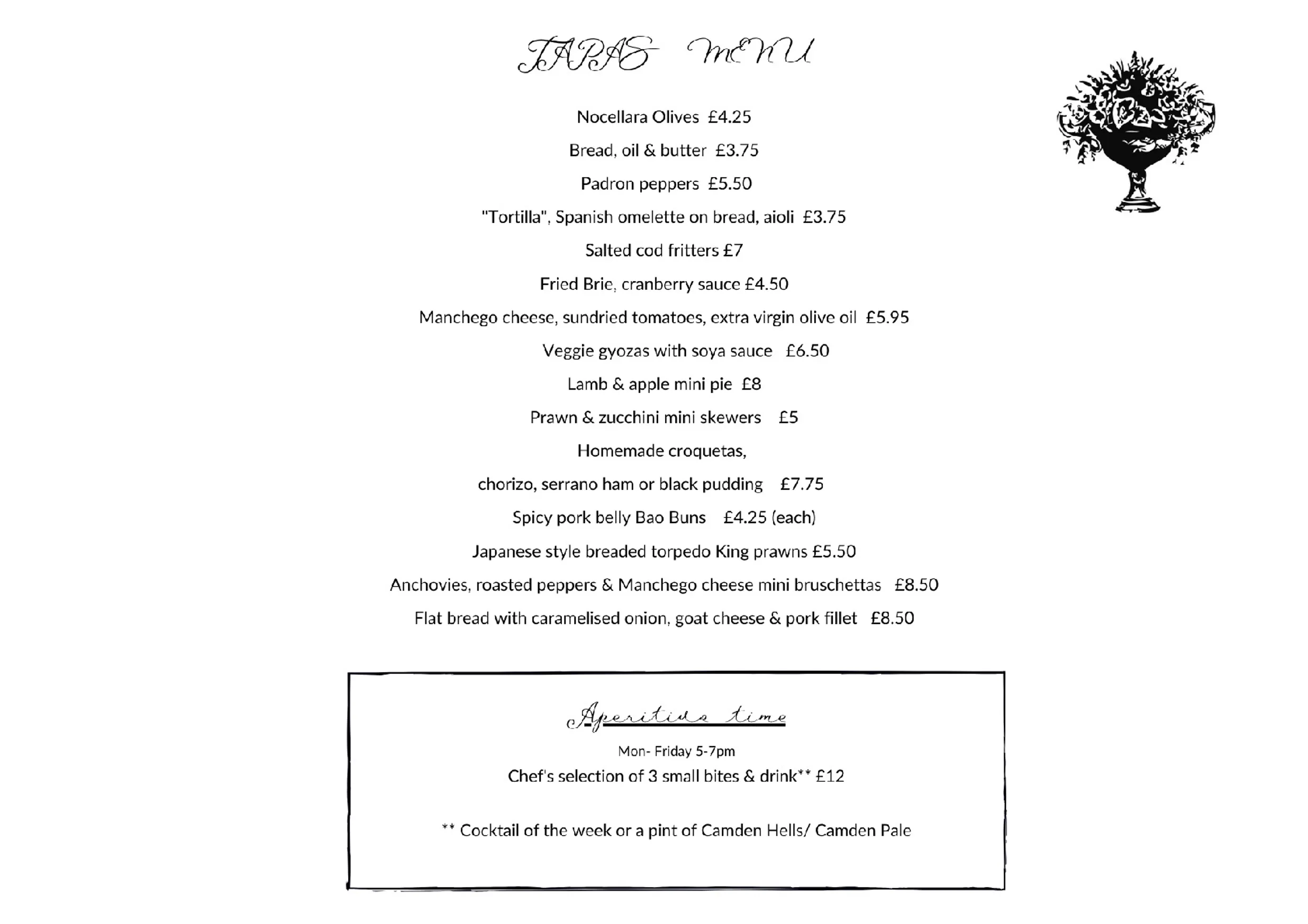The Highbury Barn menu, page 2
