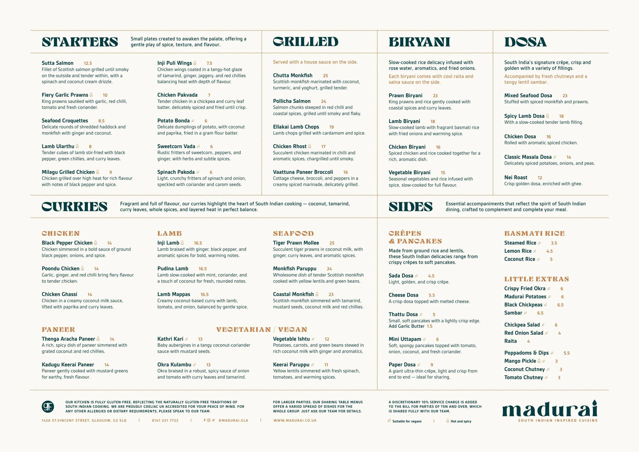 Madurai menu, page 1