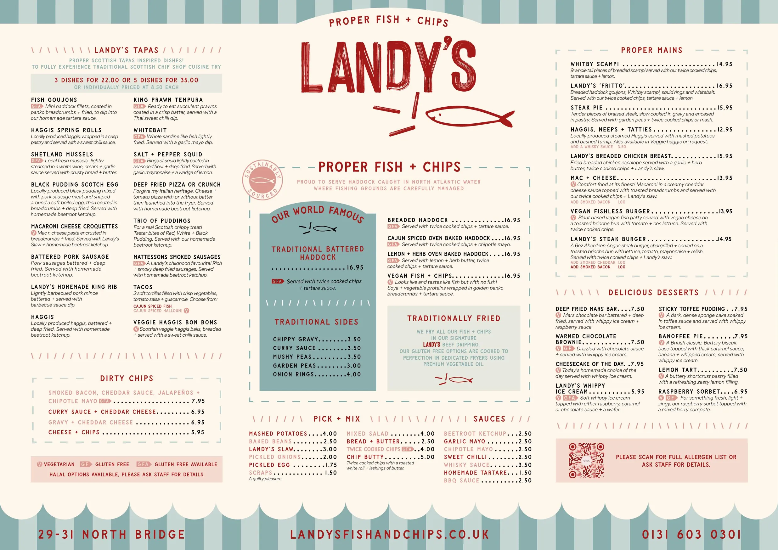 Landy's Fish & Chips menu, page 1