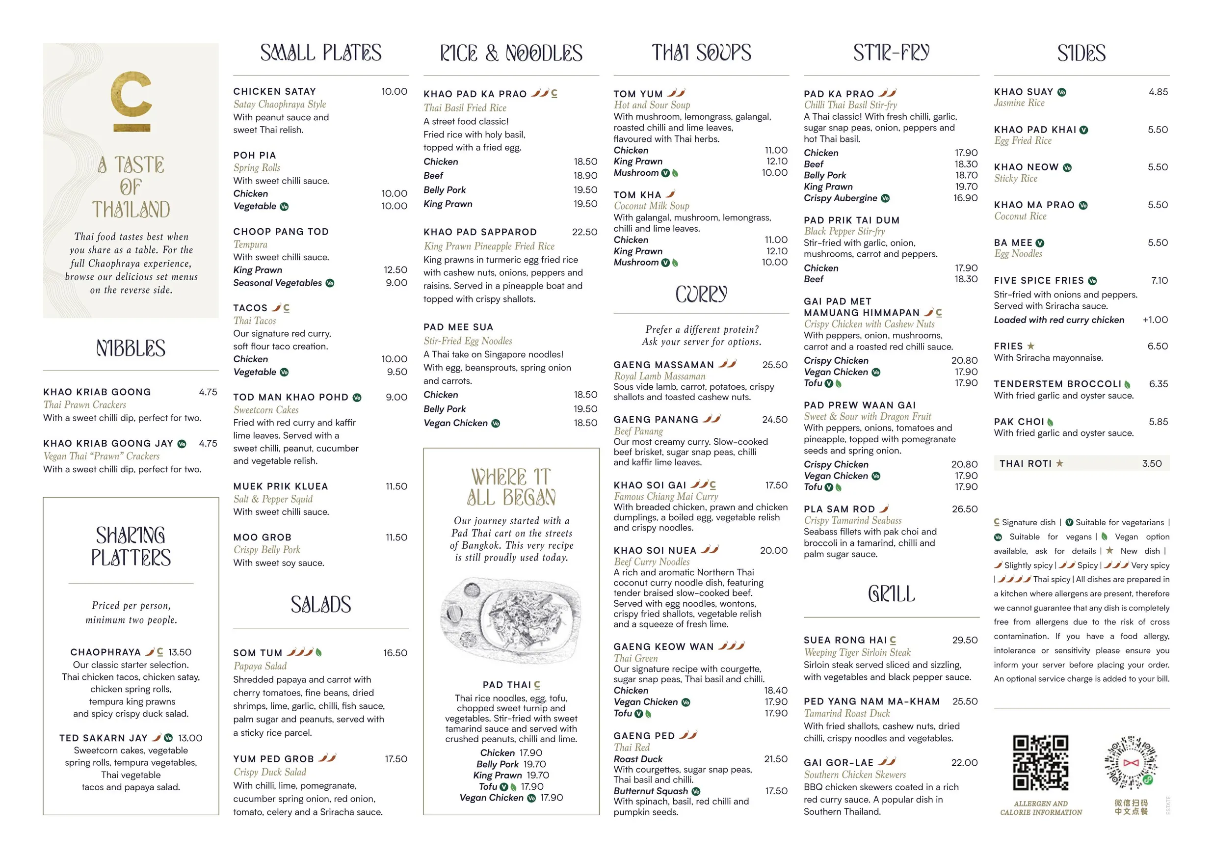 Chaophraya menu, page 1