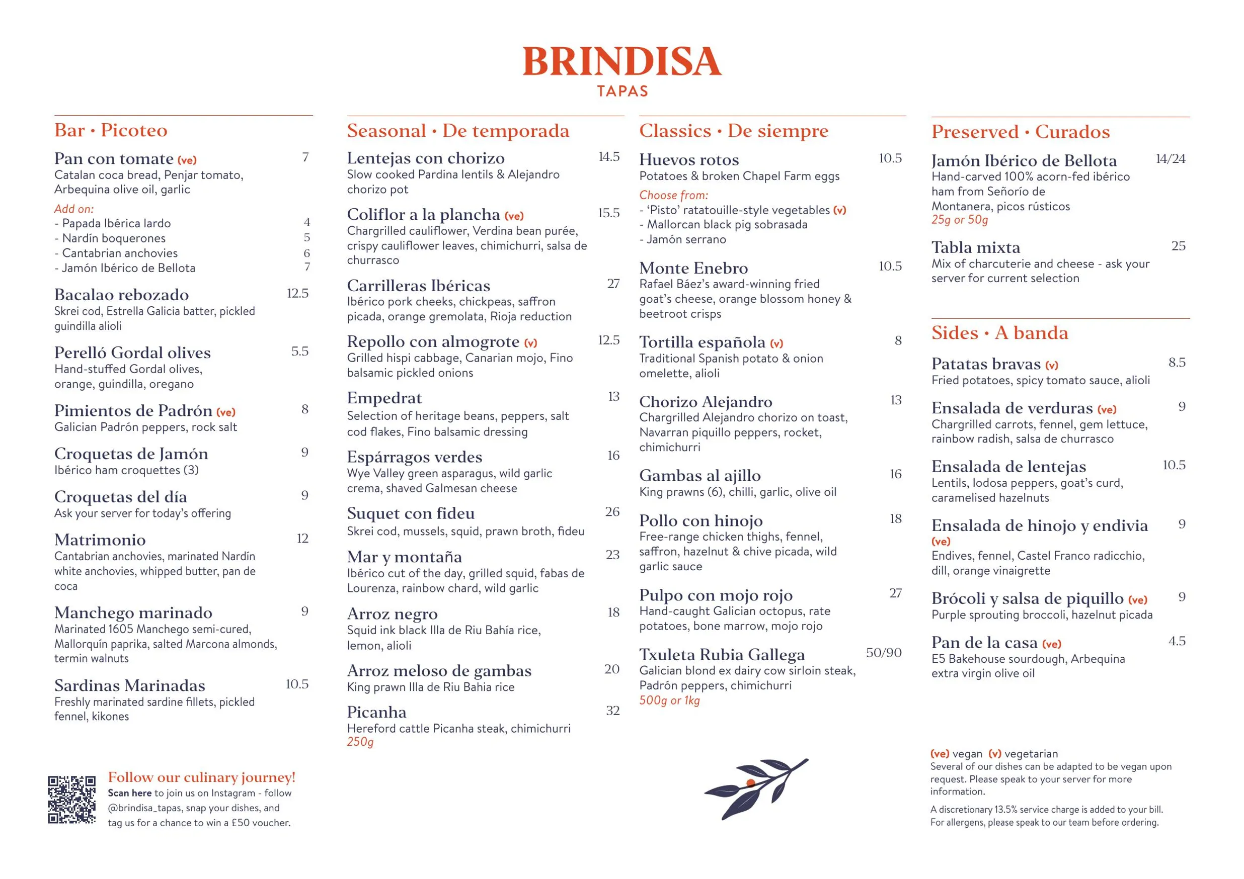 Brindisa Tapas menu, page 1