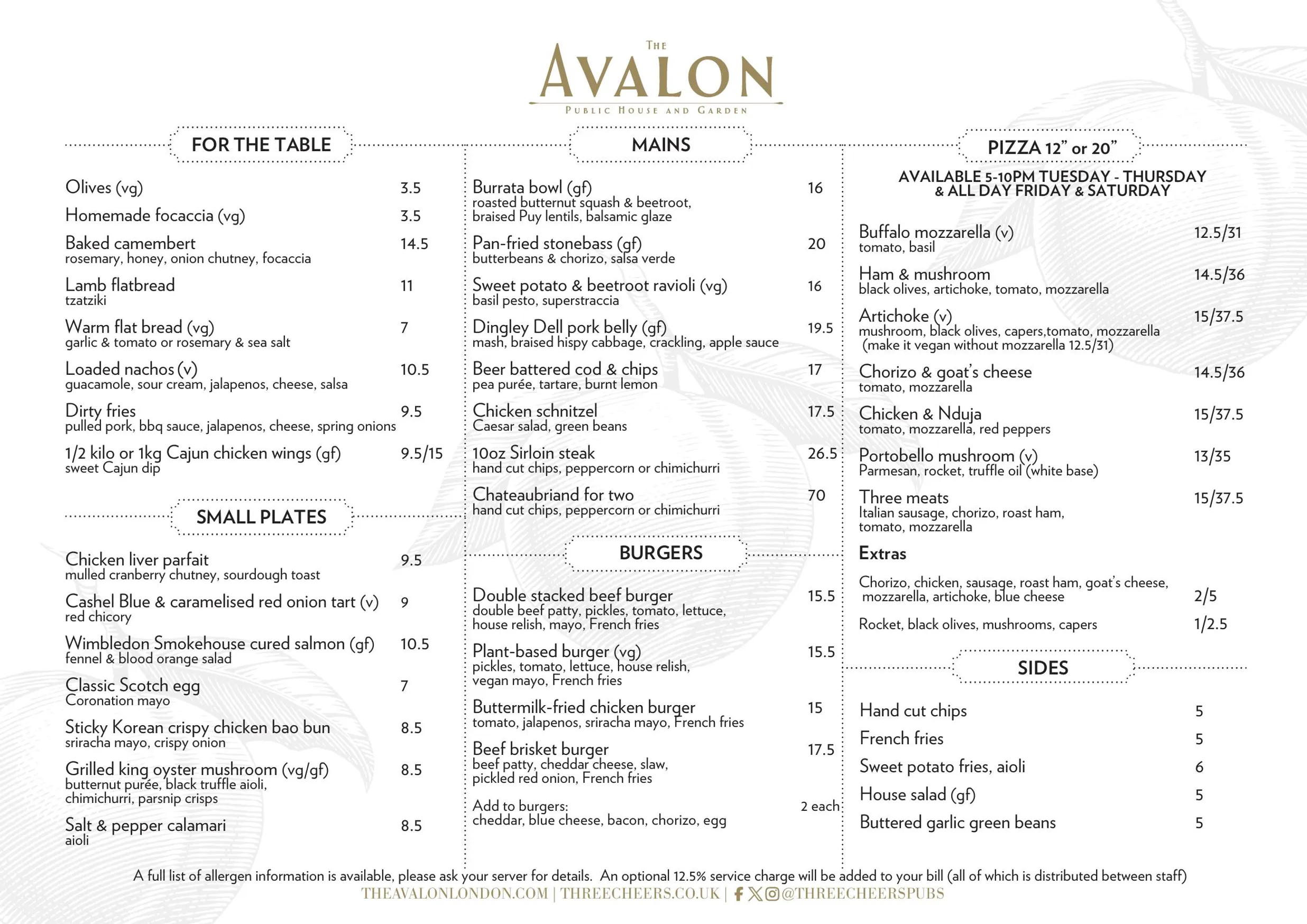 The Avalon menu, page 1