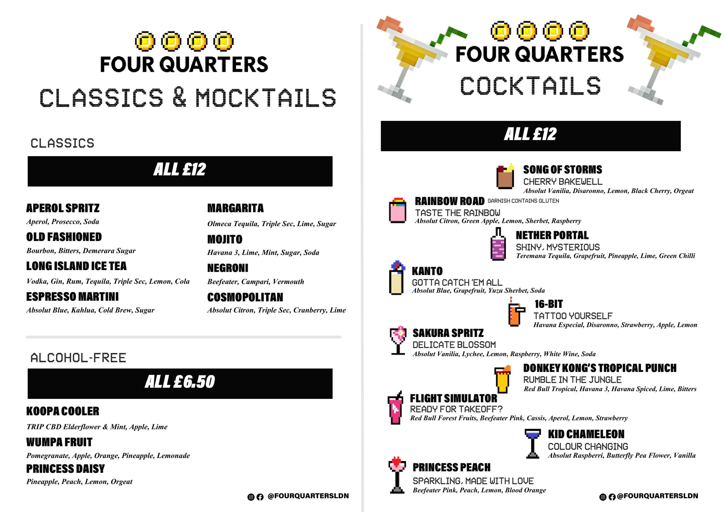 Four Quarters menu, page 2