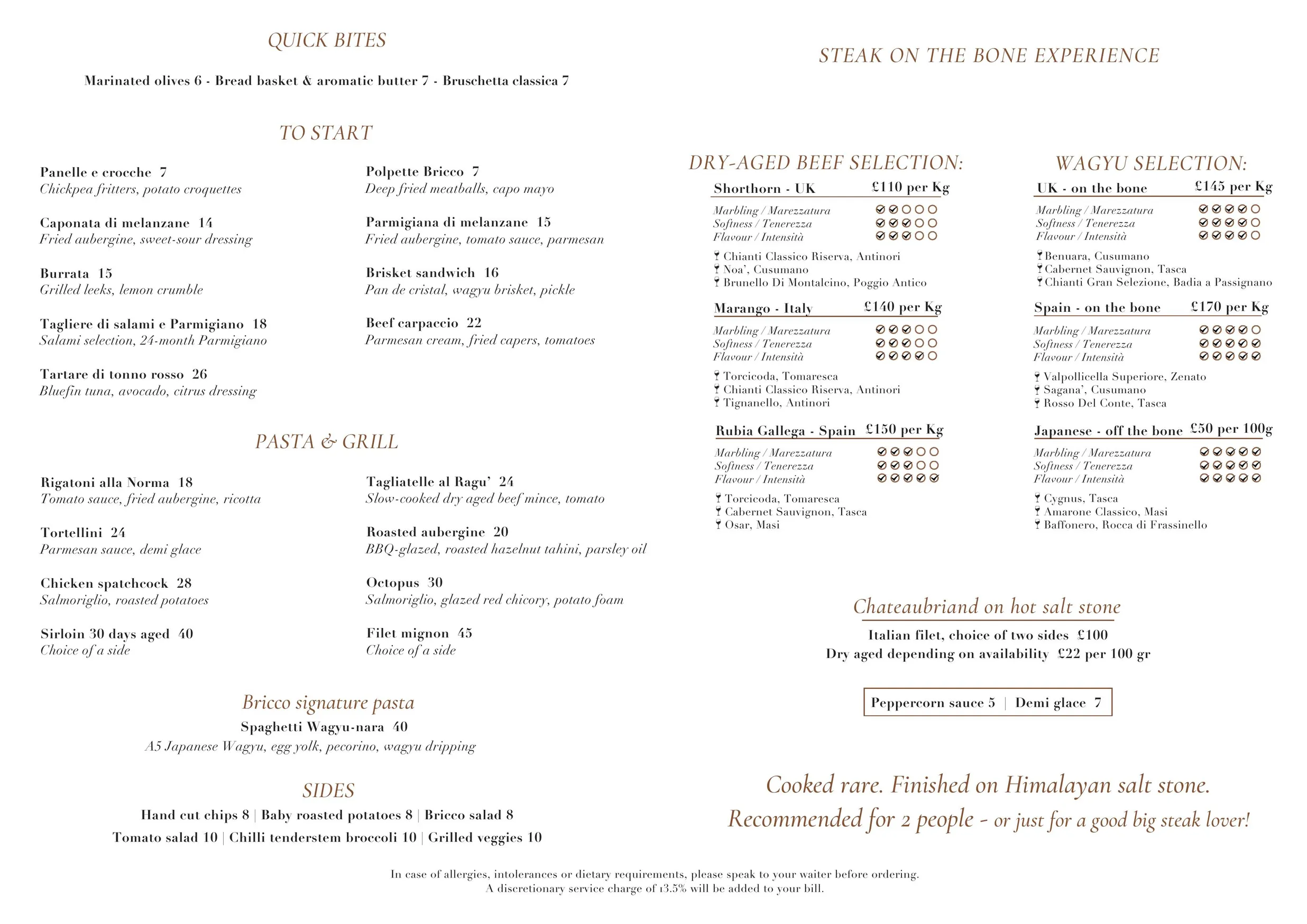 Bricco e Bacco menu, page 1