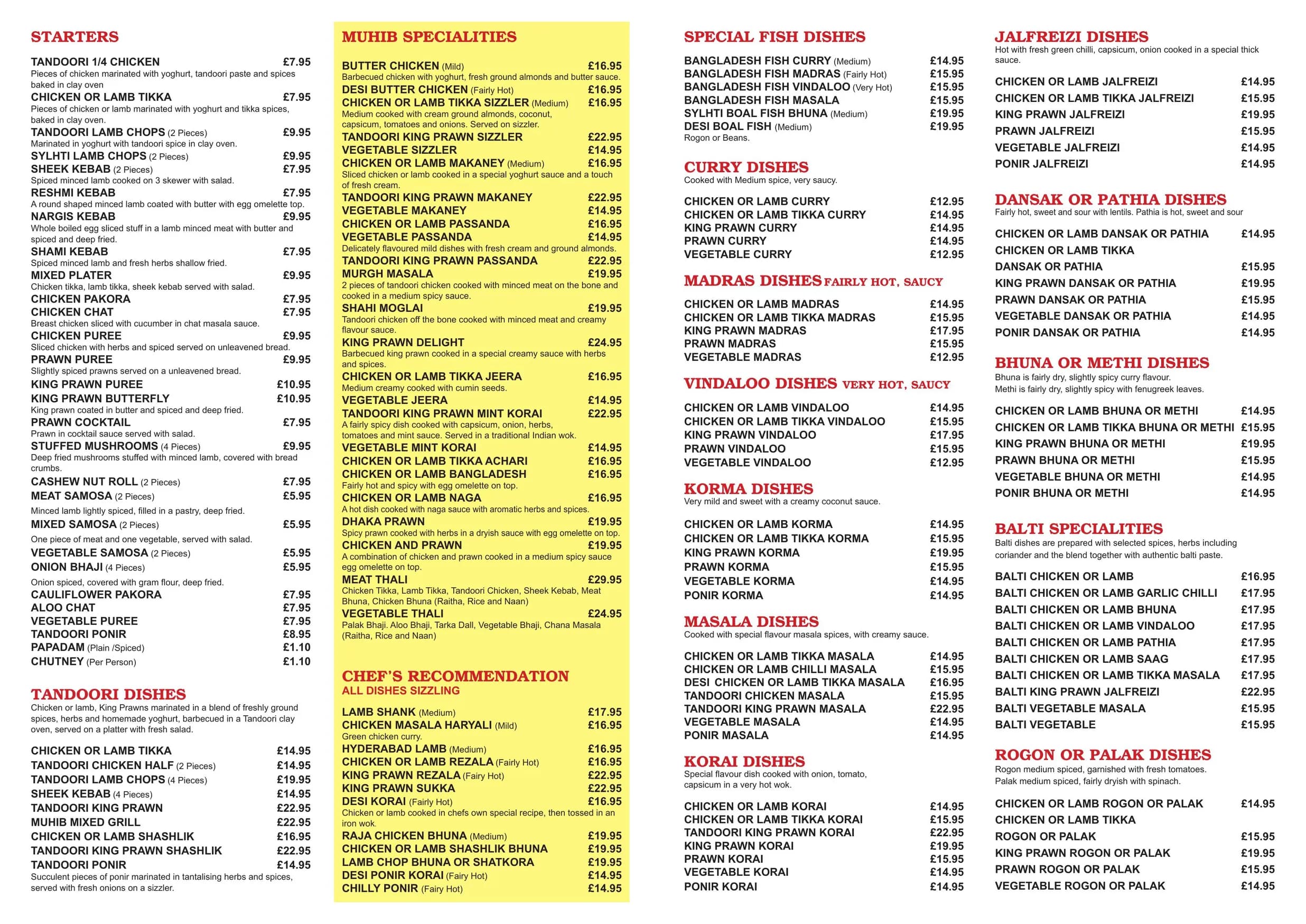 Muhib Indian menu, page 1