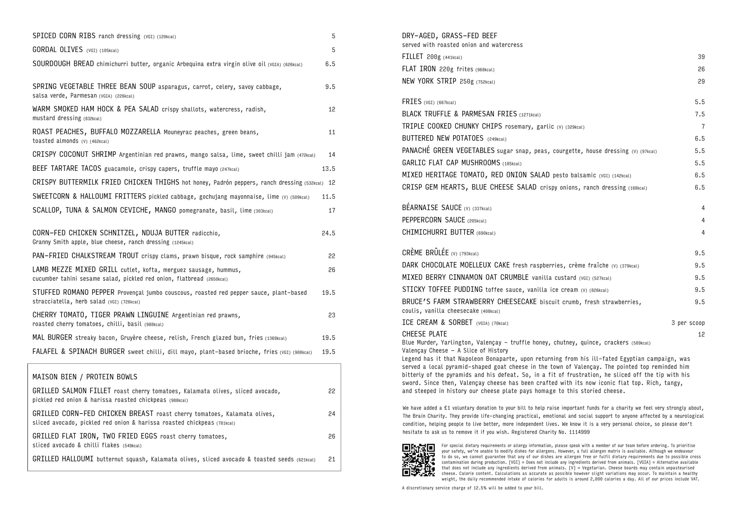 Malmaison menu, page 2