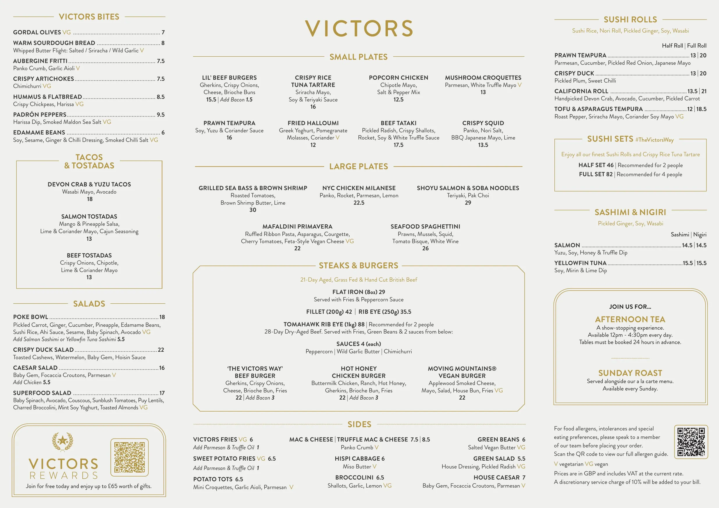 Victors Hale menu, page 1