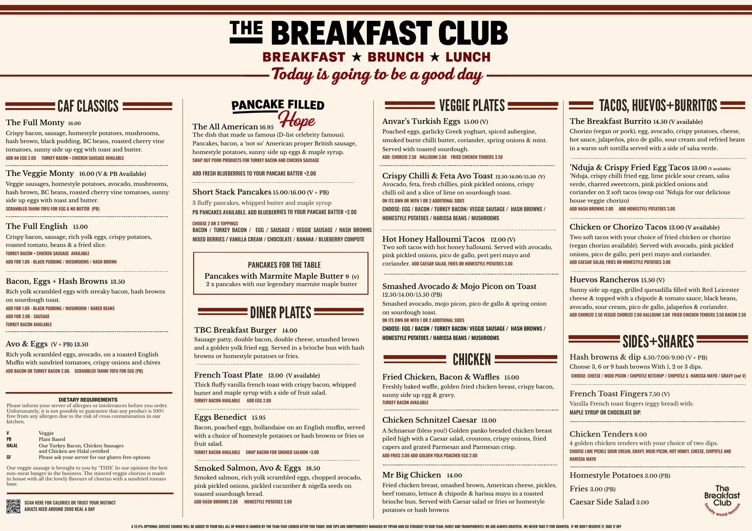 The Breakfast Club menu, page 1