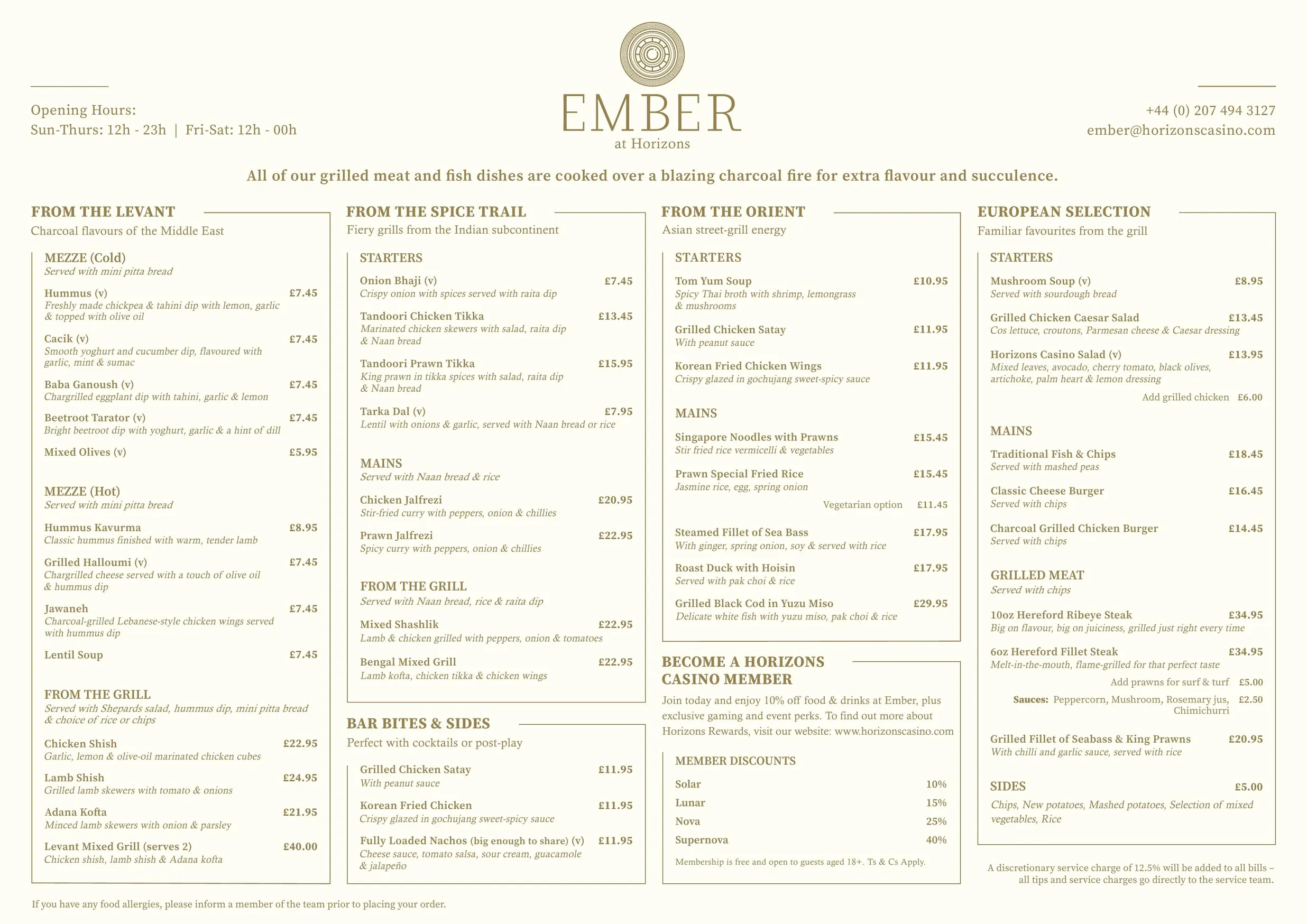 Ember at Horizons menu, page 1