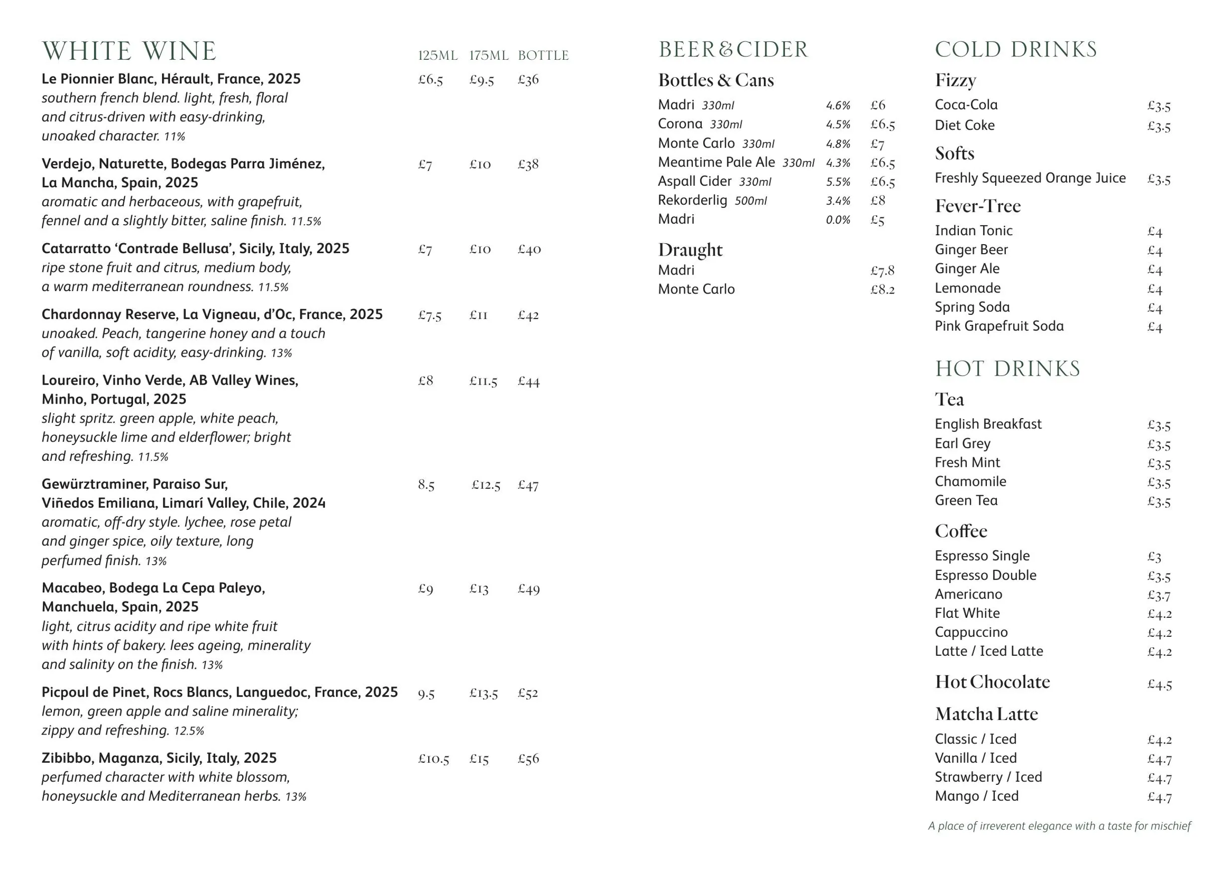 Temper Tantrums menu, page 5