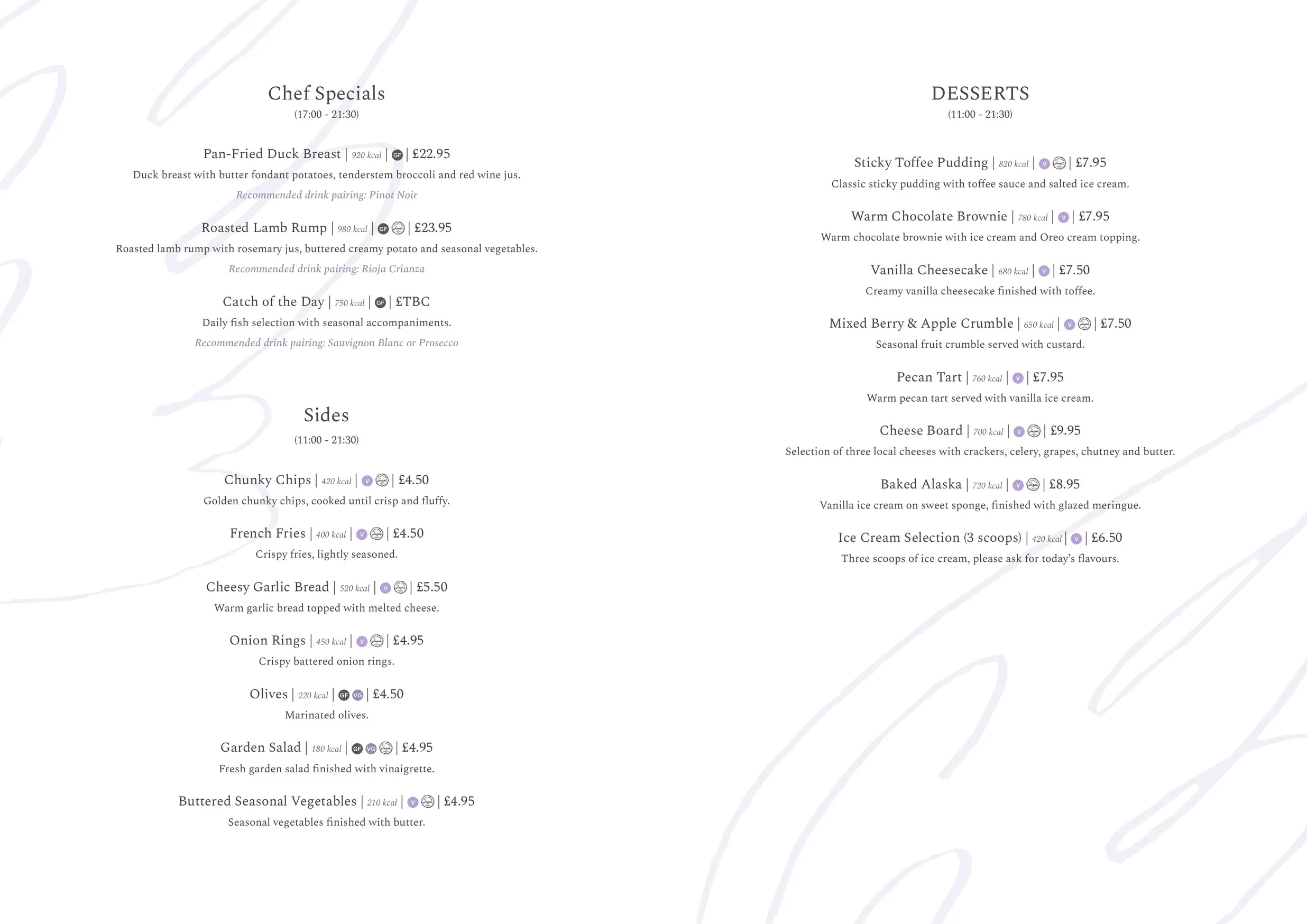 Beechers menu, page 6