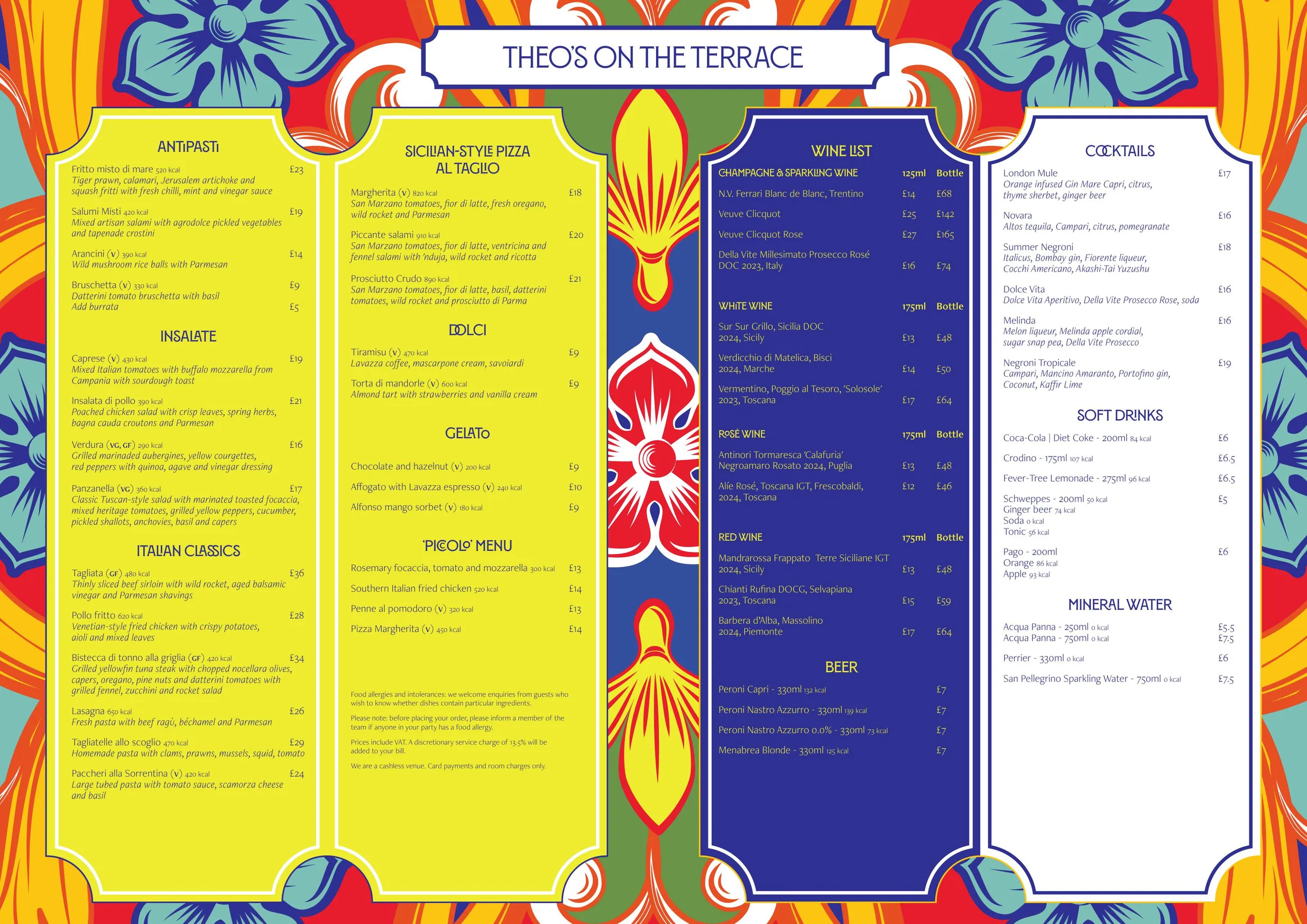 Theo's on the Terrace menu, page 1