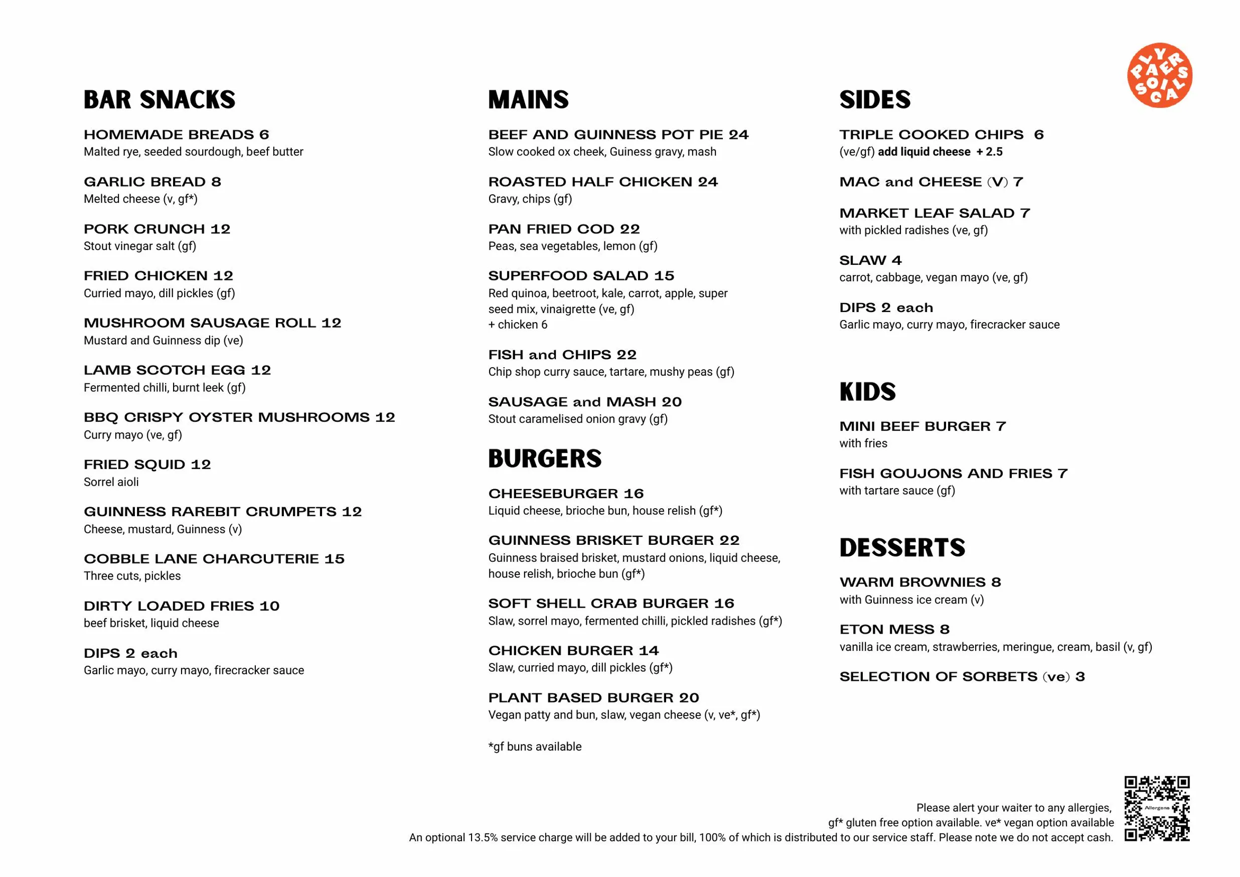 Players Social menu, page 1