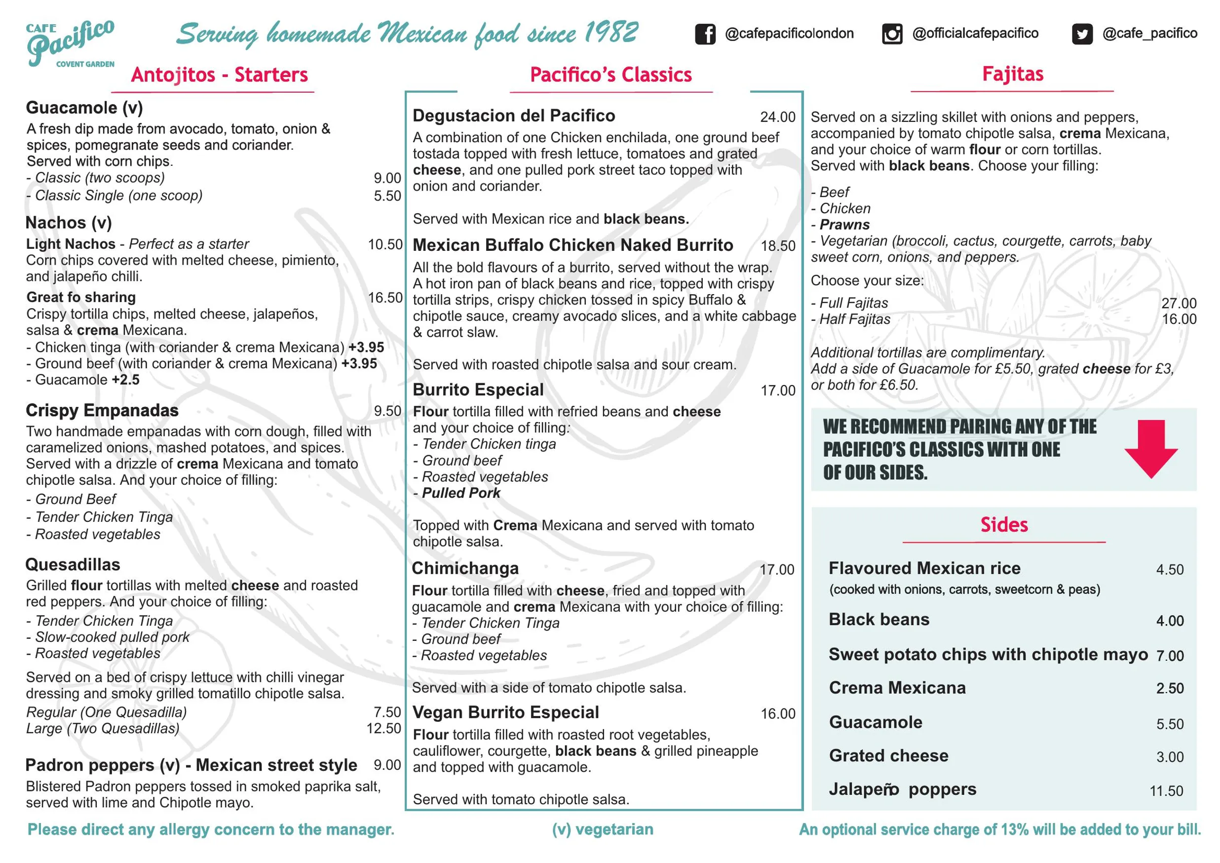 Café Pacifico menu, page 1